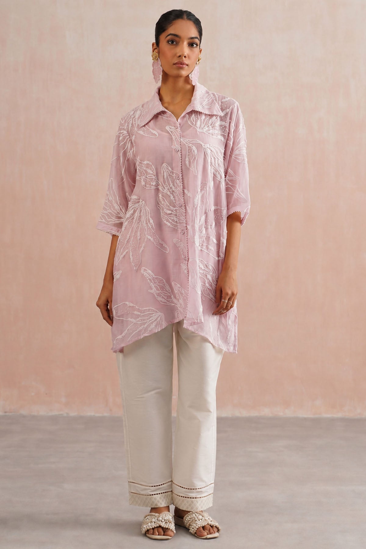 Buy Rose Pink Chanderi Kurta & Pant for women by Ugna by Unnati online available at scrollnshops