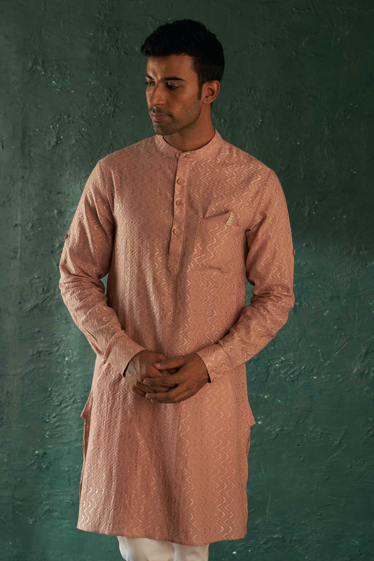 Embroidered Rose Pink Kurta Set