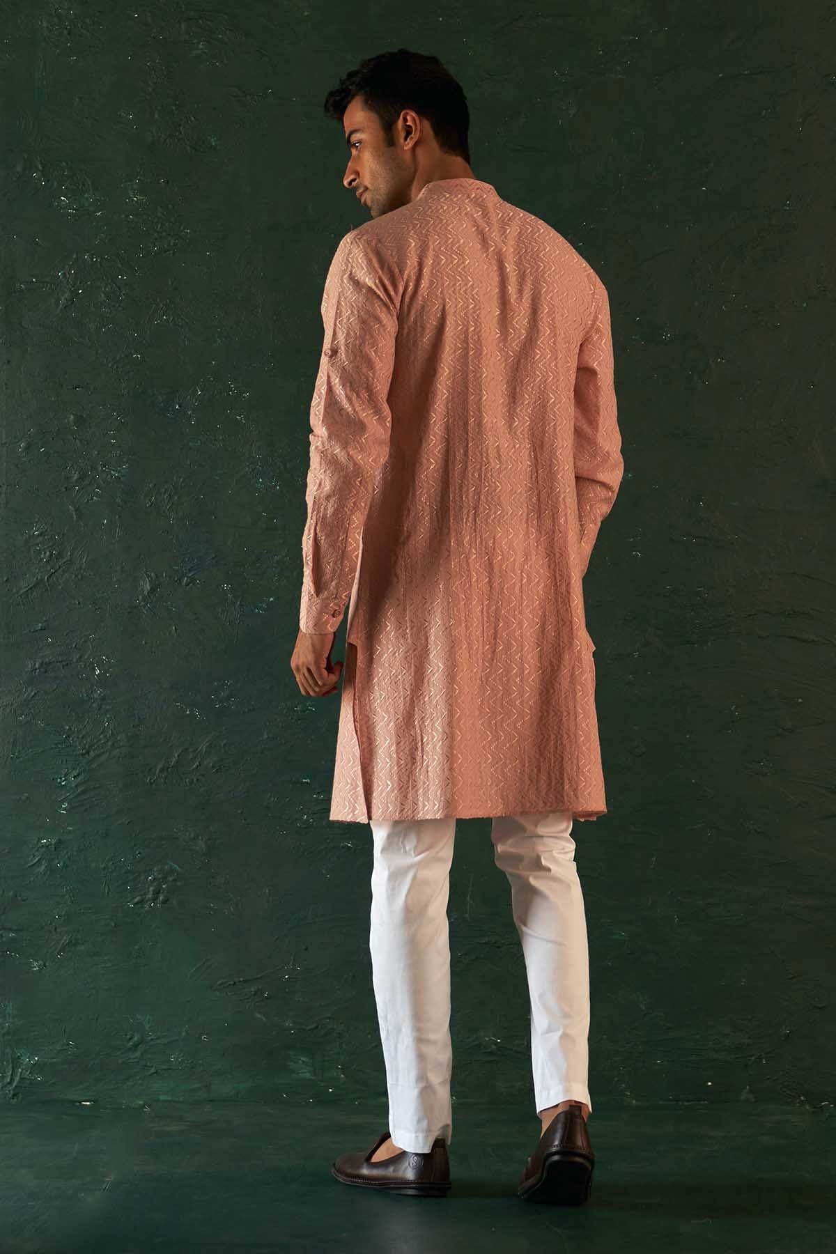 Embroidered Rose Pink Kurta Set