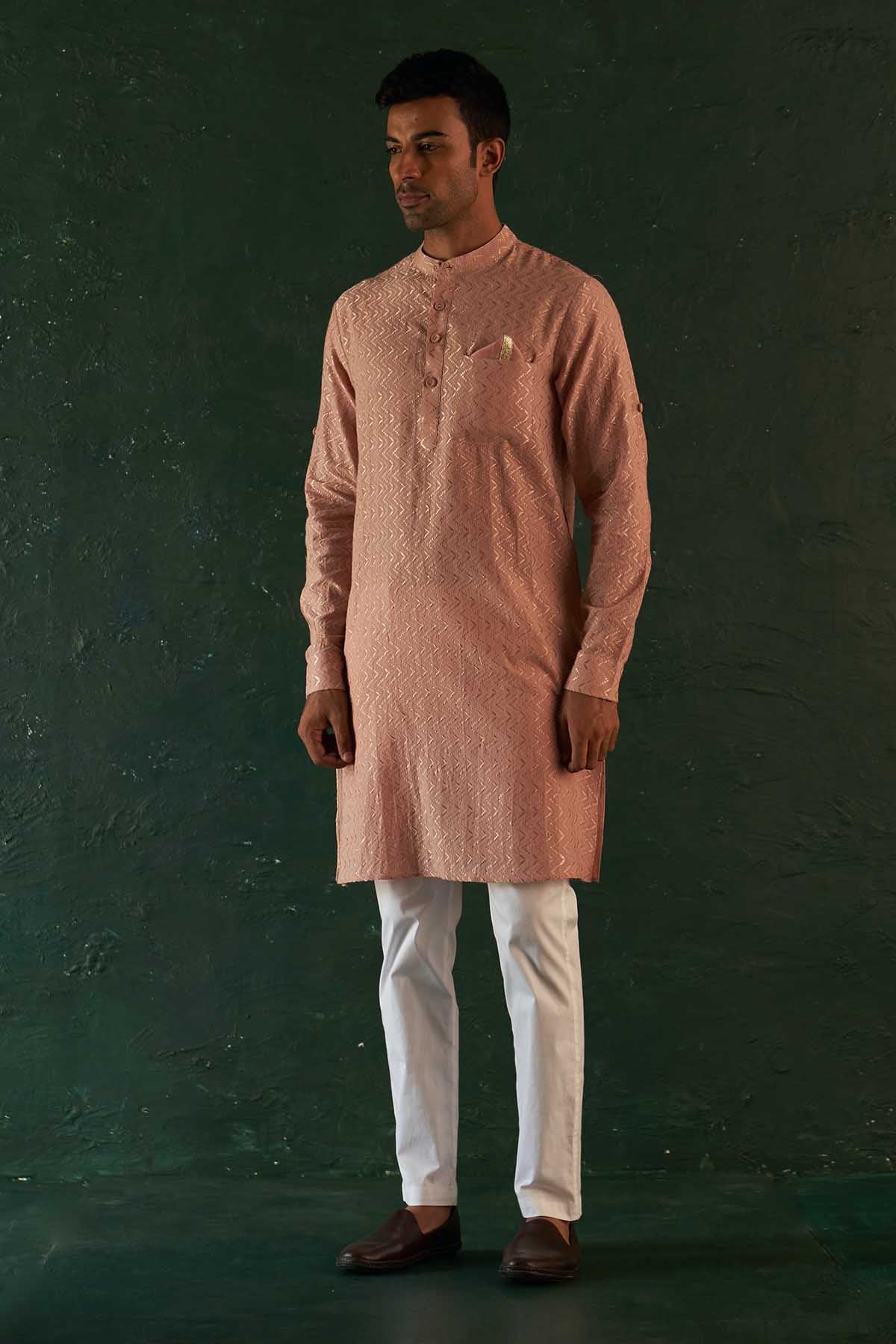 Embroidered Rose Pink Kurta Set
