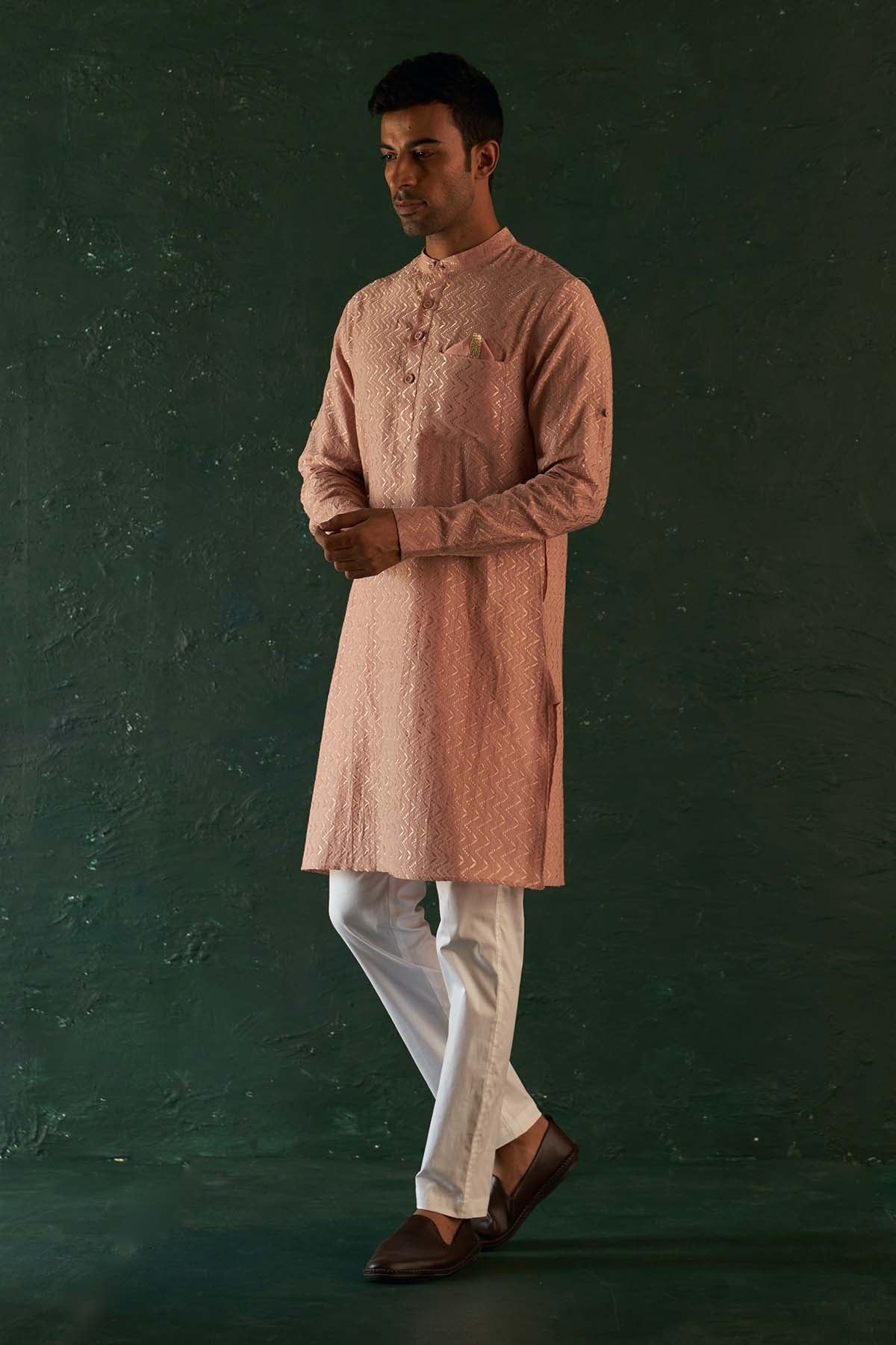 Buy Embroidered Rose Pink Kurta Set Online
