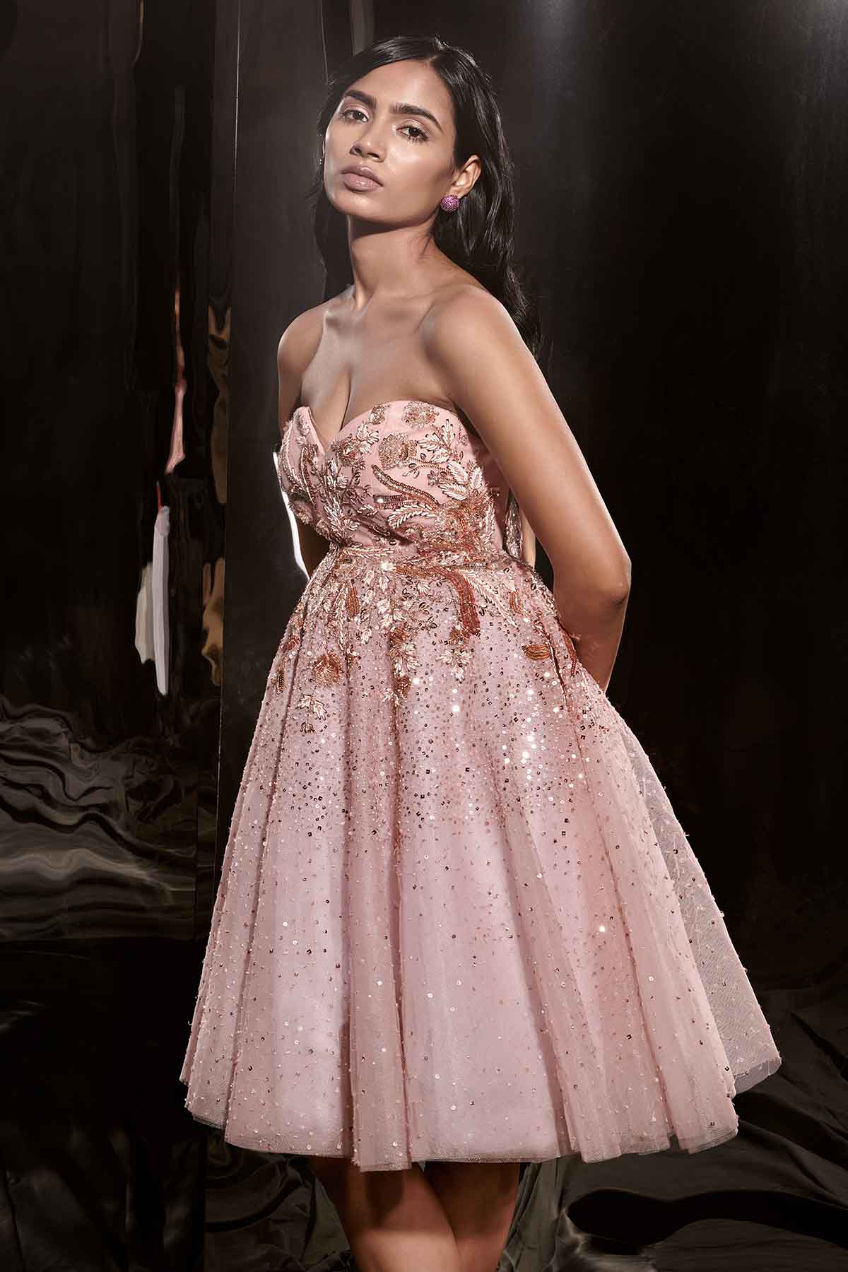 Rose Pink Embroidered Mini Dress