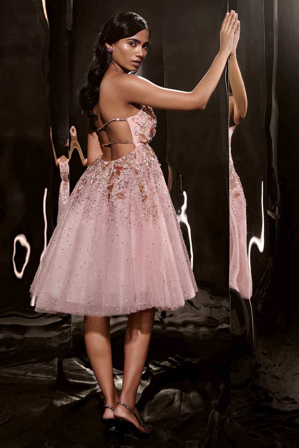 Rose Pink Embroidered Mini Dress