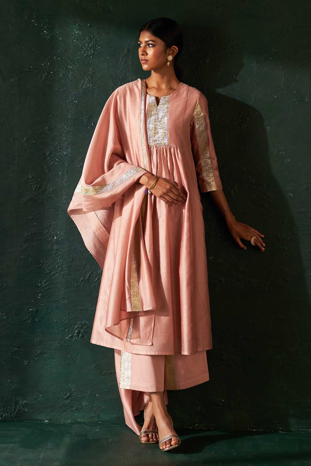 Buy Rose Pink Gota Work Kurta Set Online