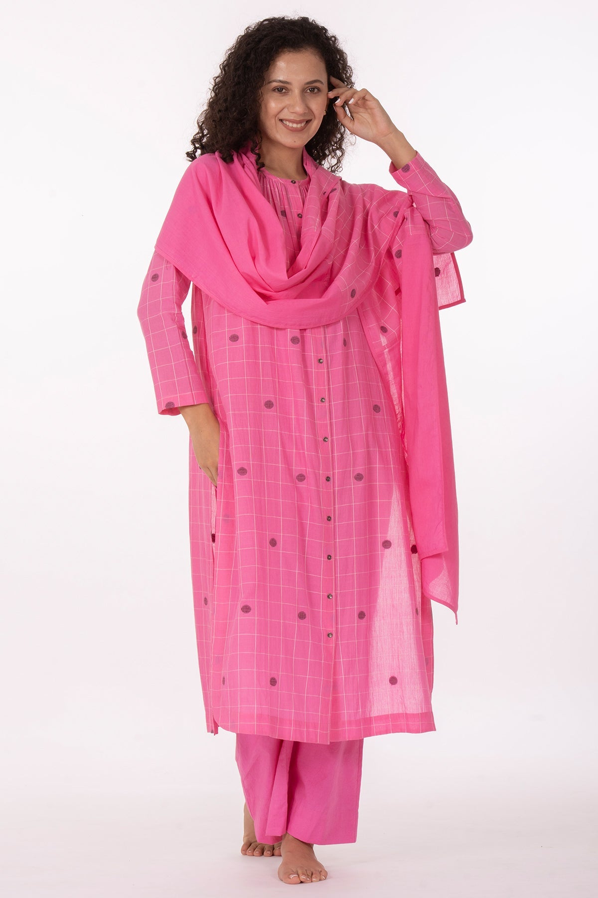 Buy Rose Pink Hand Cotton Kurta Set for women by Khat Clothing online available at scrollnshops