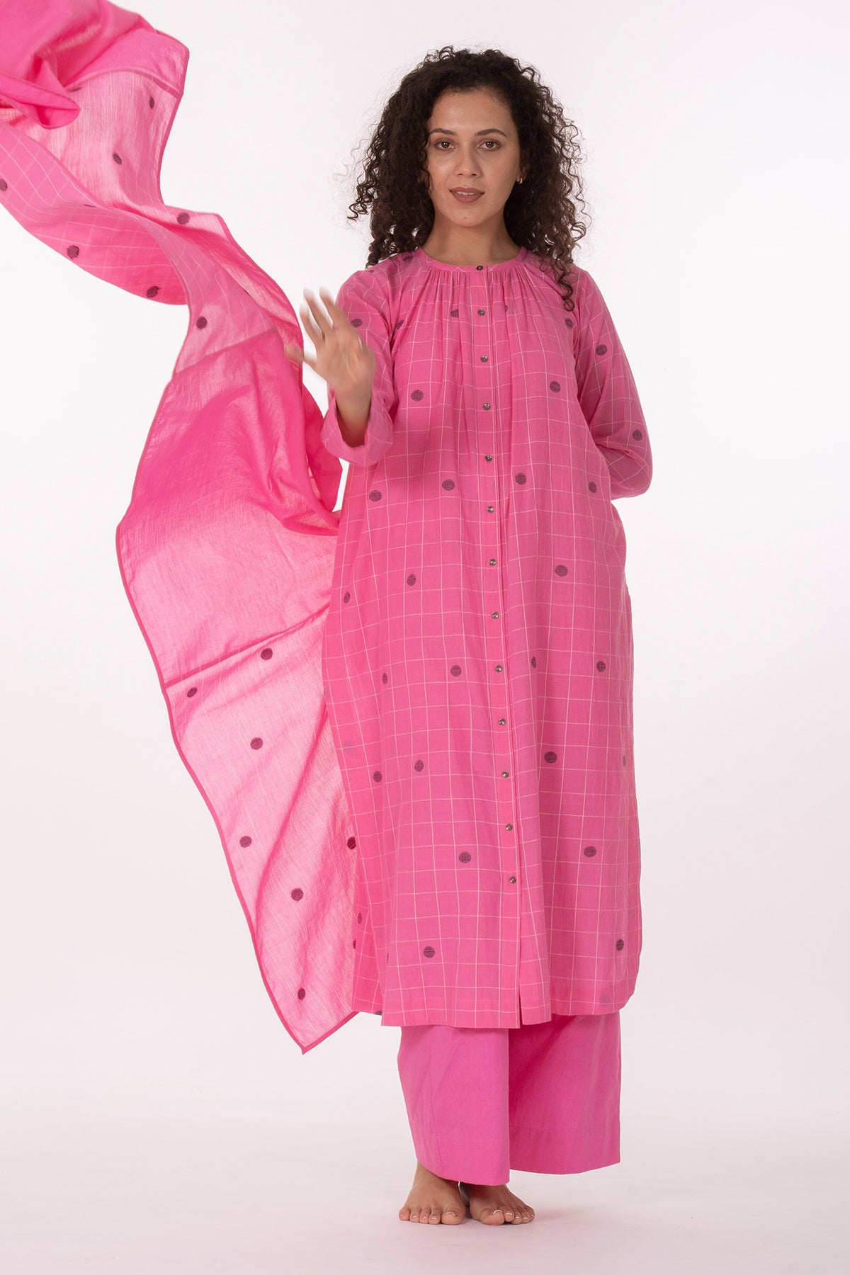 Rose Pink Hand Cotton Kurta Set