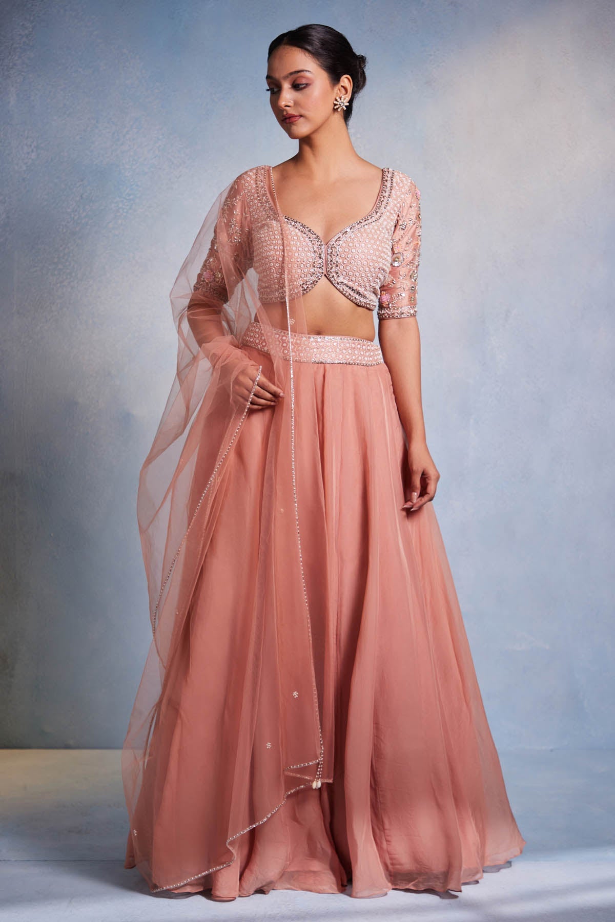 Muditaa By Urmila Rose Pink Organza Lehenga Set for women online at ScrollnShops