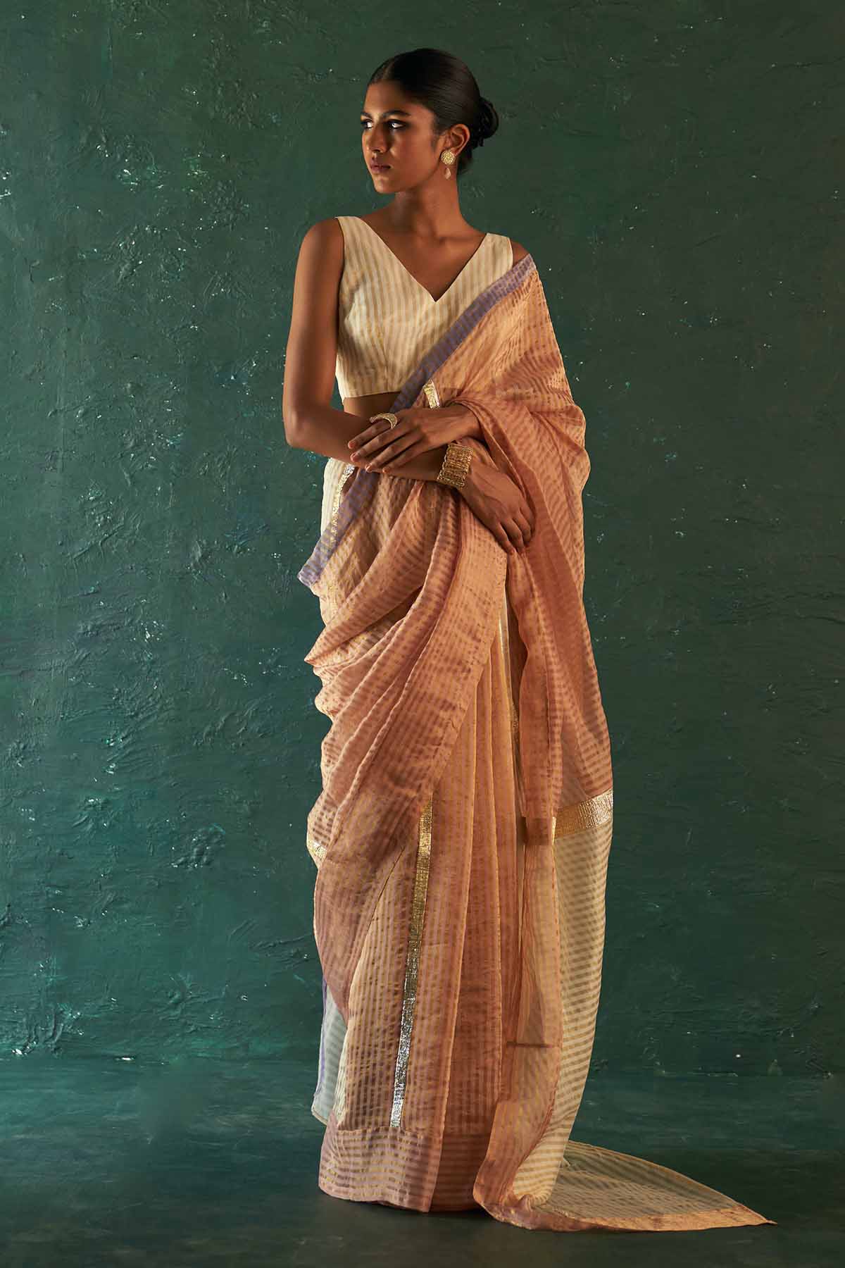 Rose Pink Silk Tissue Gota Saree