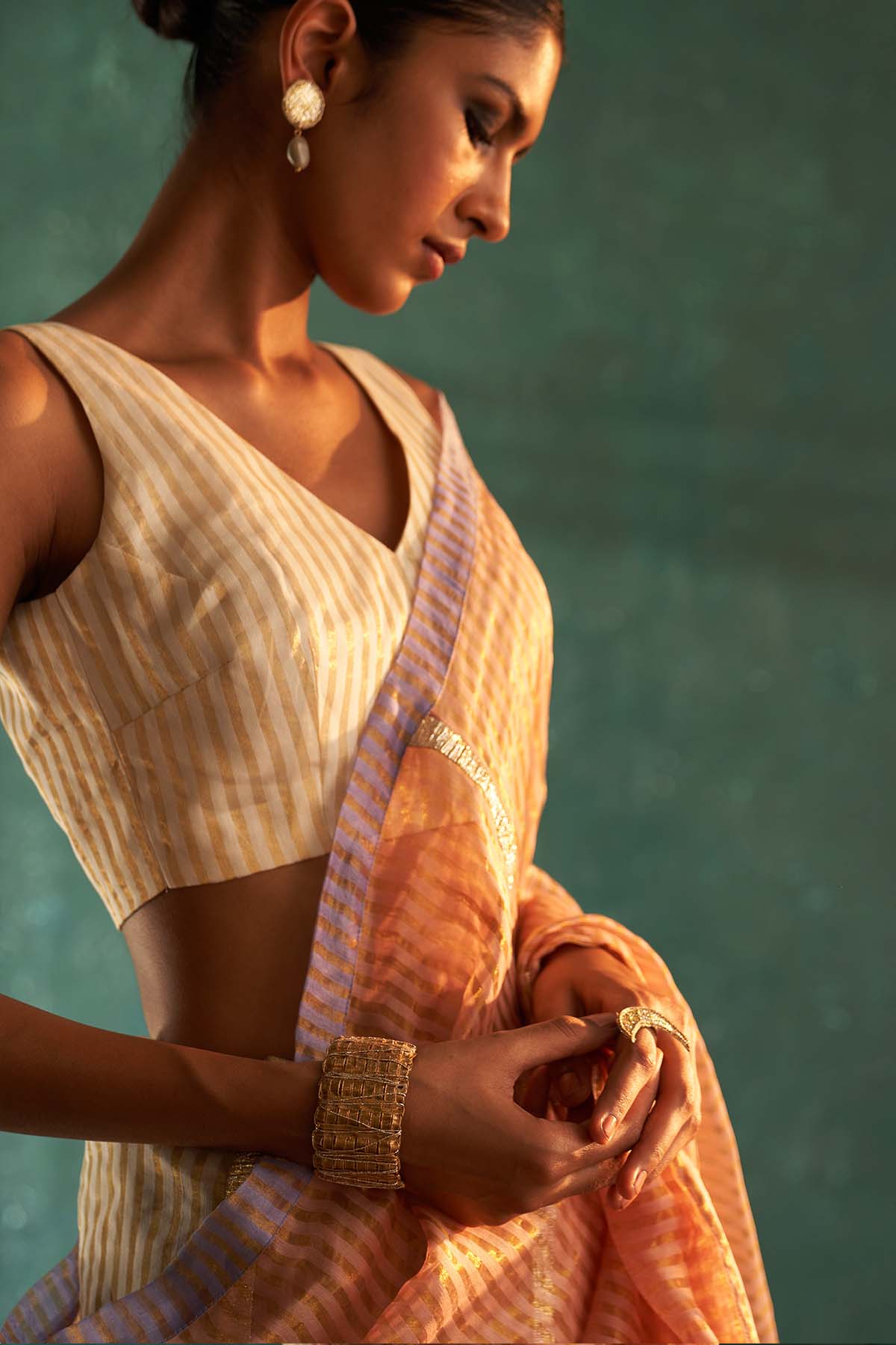 Rose Pink Silk Tissue Gota Saree