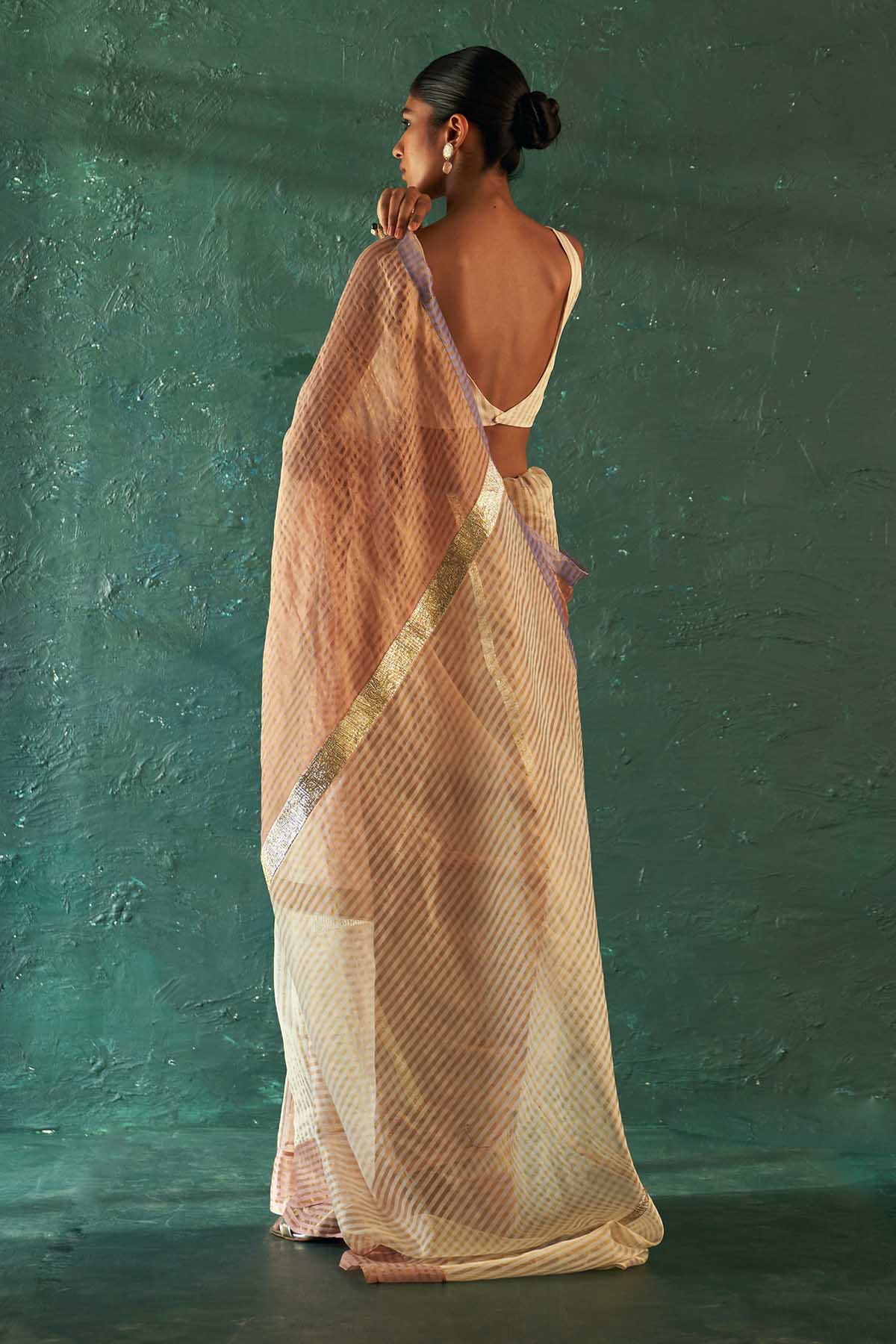 Rose Pink Silk Tissue Gota Saree