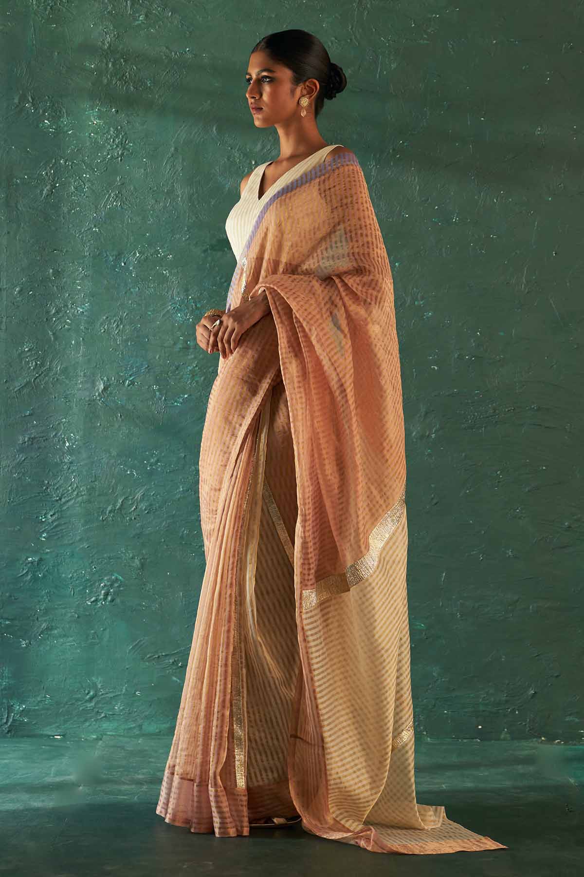 Rose Pink Silk Tissue Gota Saree