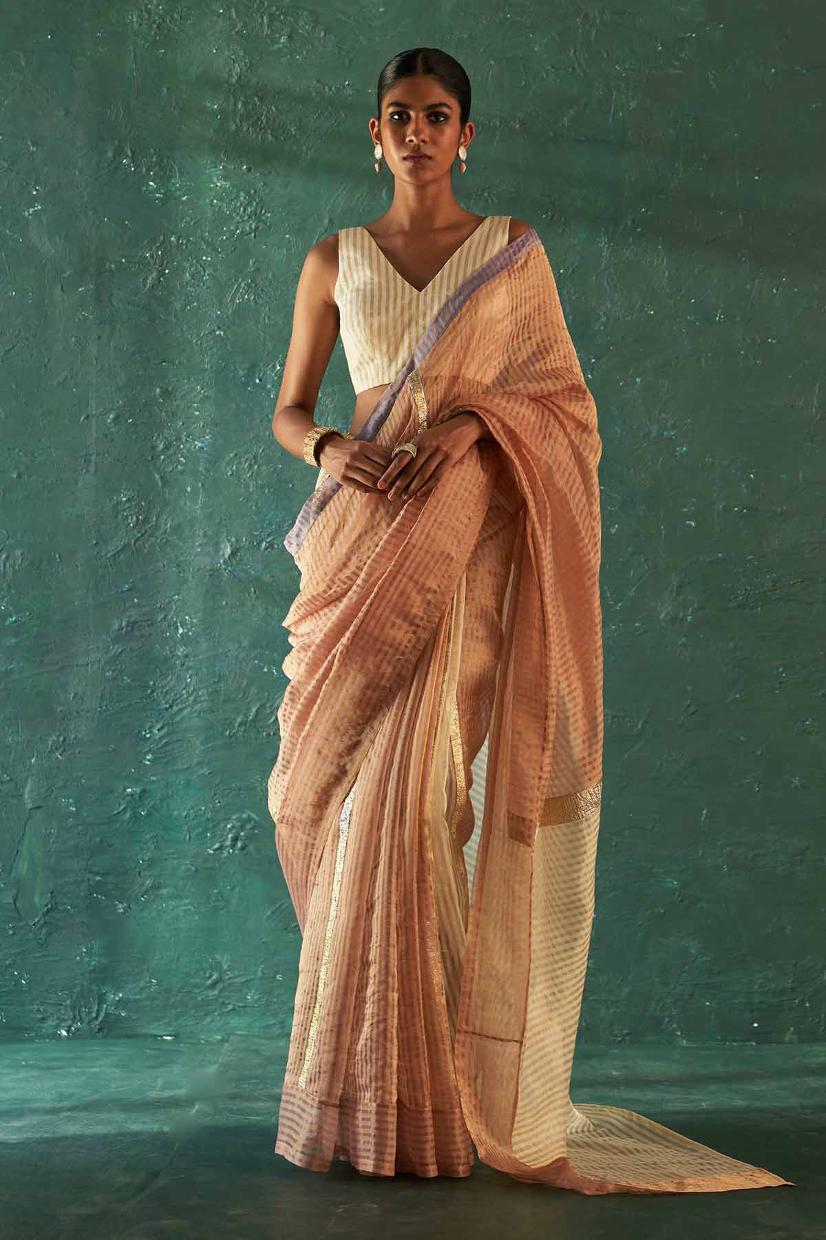 Buy Rose Pink Silk Tissue Gota Saree by Charkhee for women online at ScrollnShops