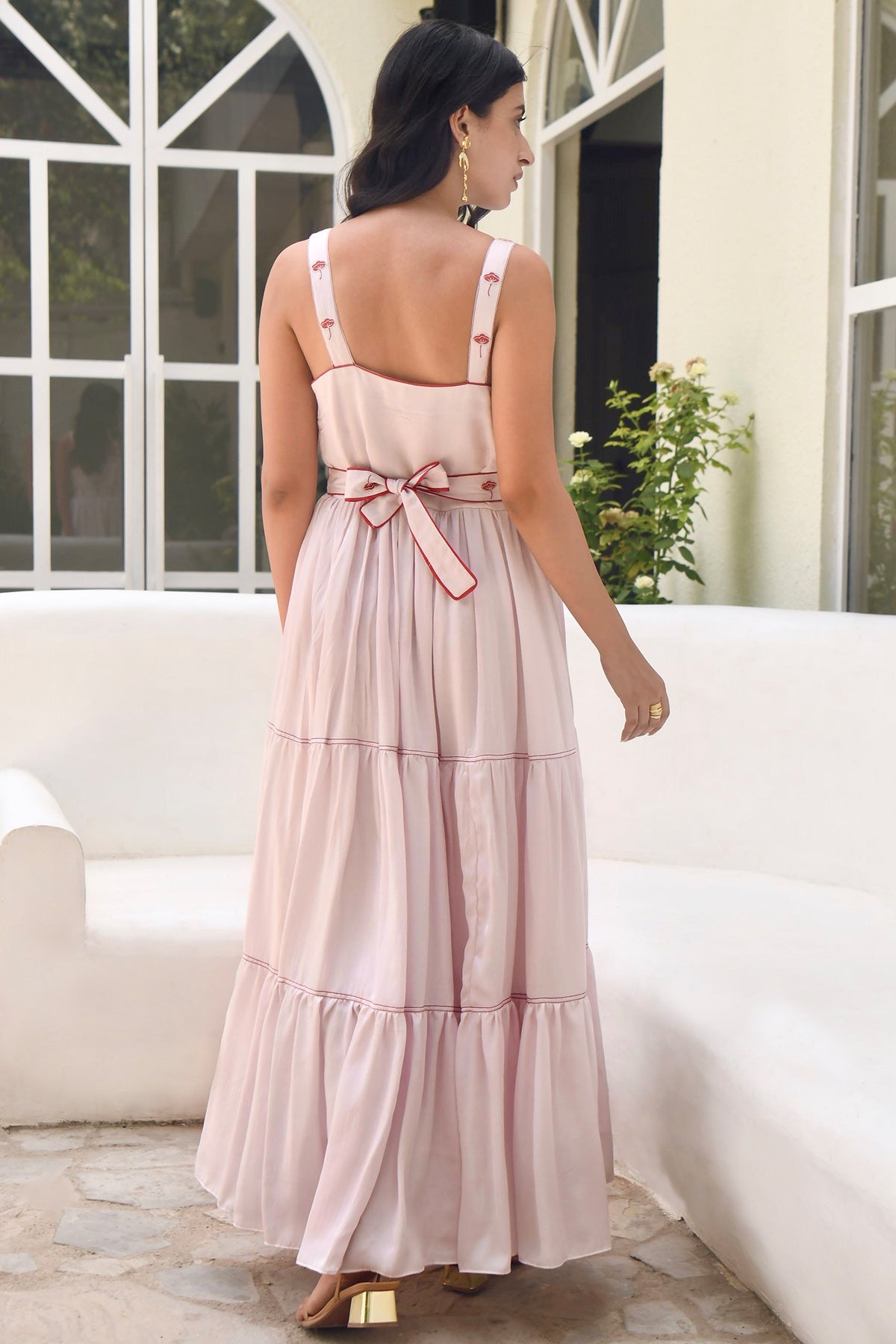 Rose Pink Strappy Tiered Dress
