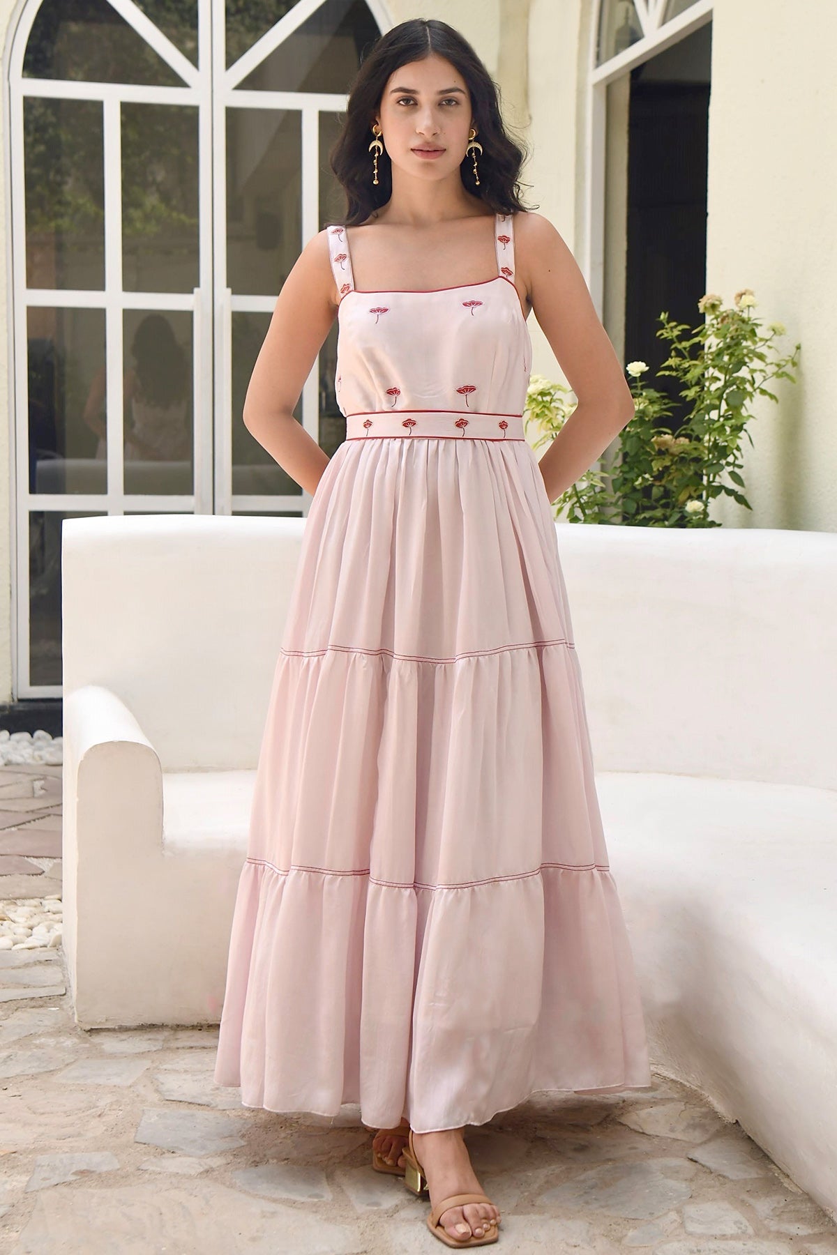 Buy Rose Pink Strappy Tiered Dress by Taro India for Women online at ScrollnShops