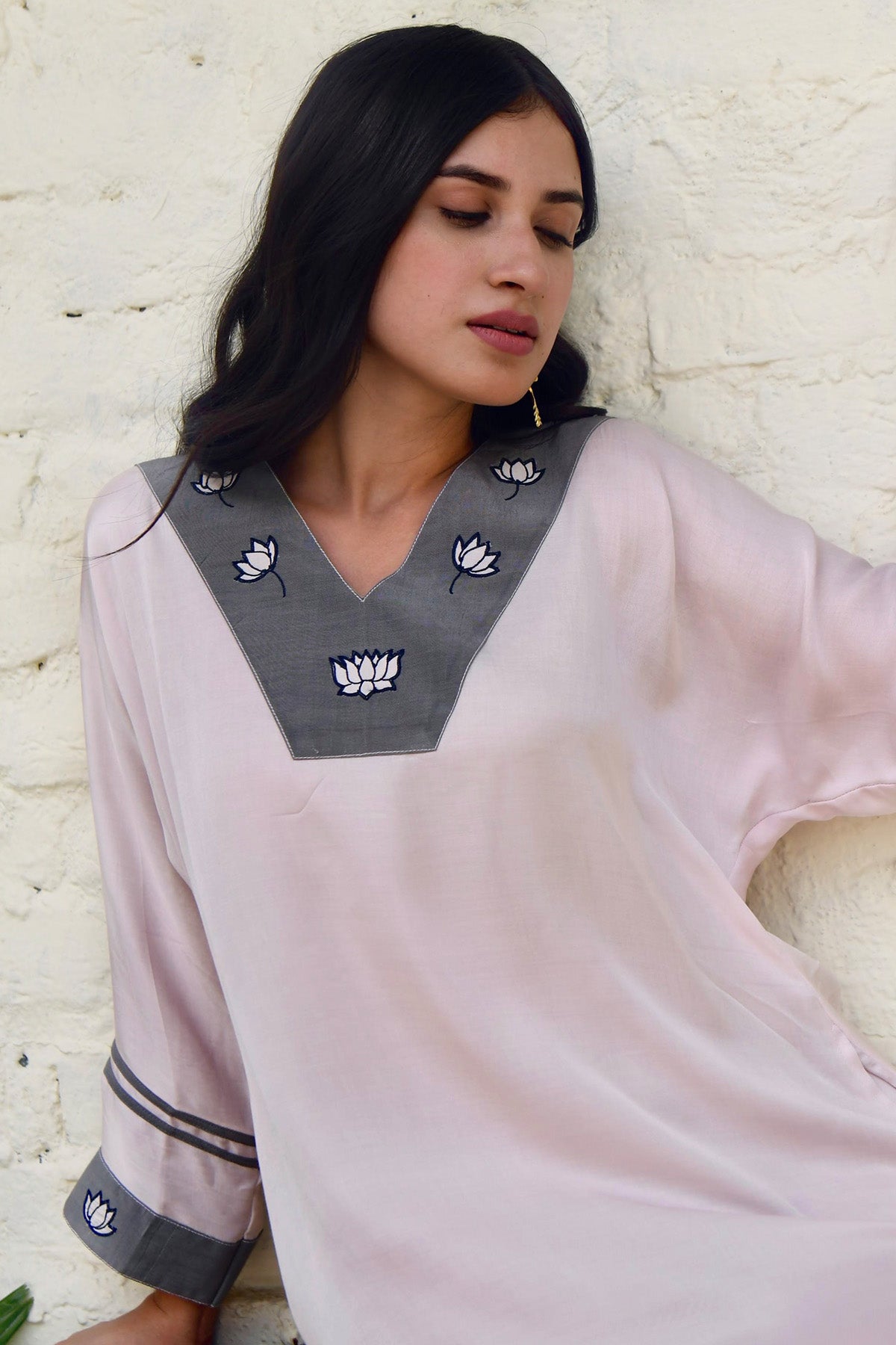 Rose Pink V-Neck Long Kaftan