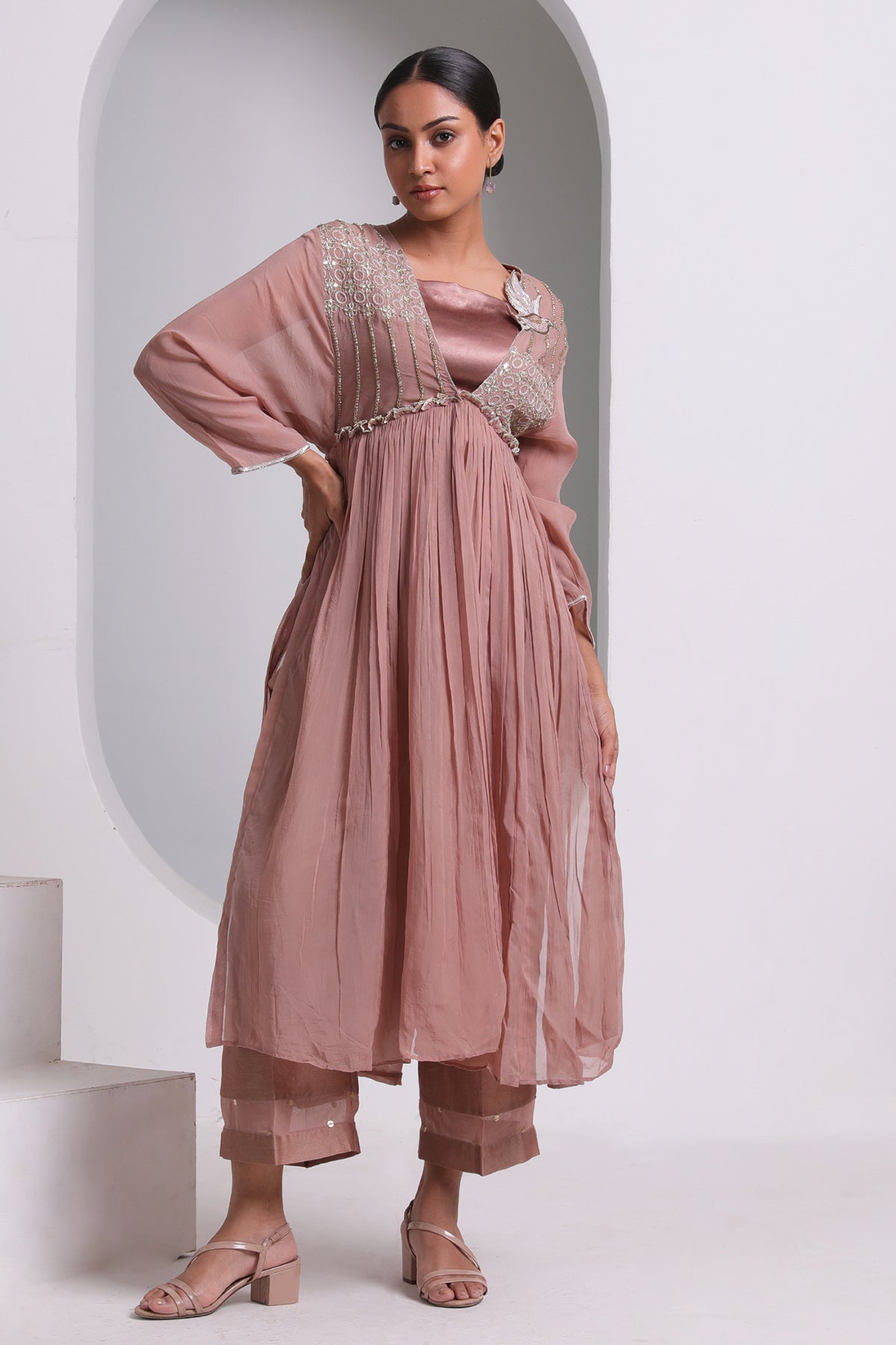 Buy Rosy Brown Gathered Kurta Set by Seher Studio for women online at ScrollnShops