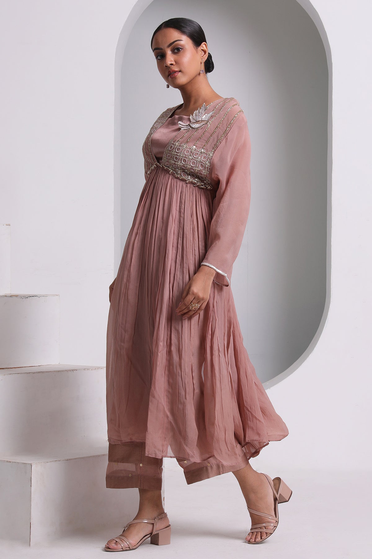 Rosy Brown Gathered Kurta Set