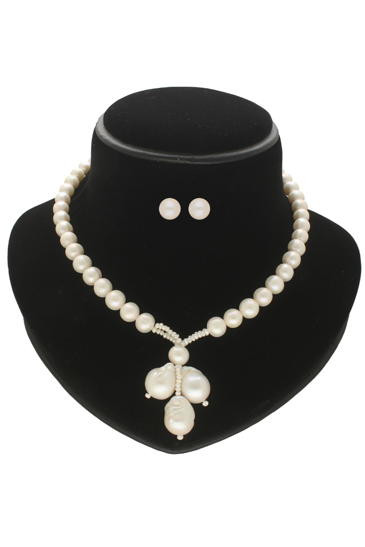Round Pearl White Necklace Set