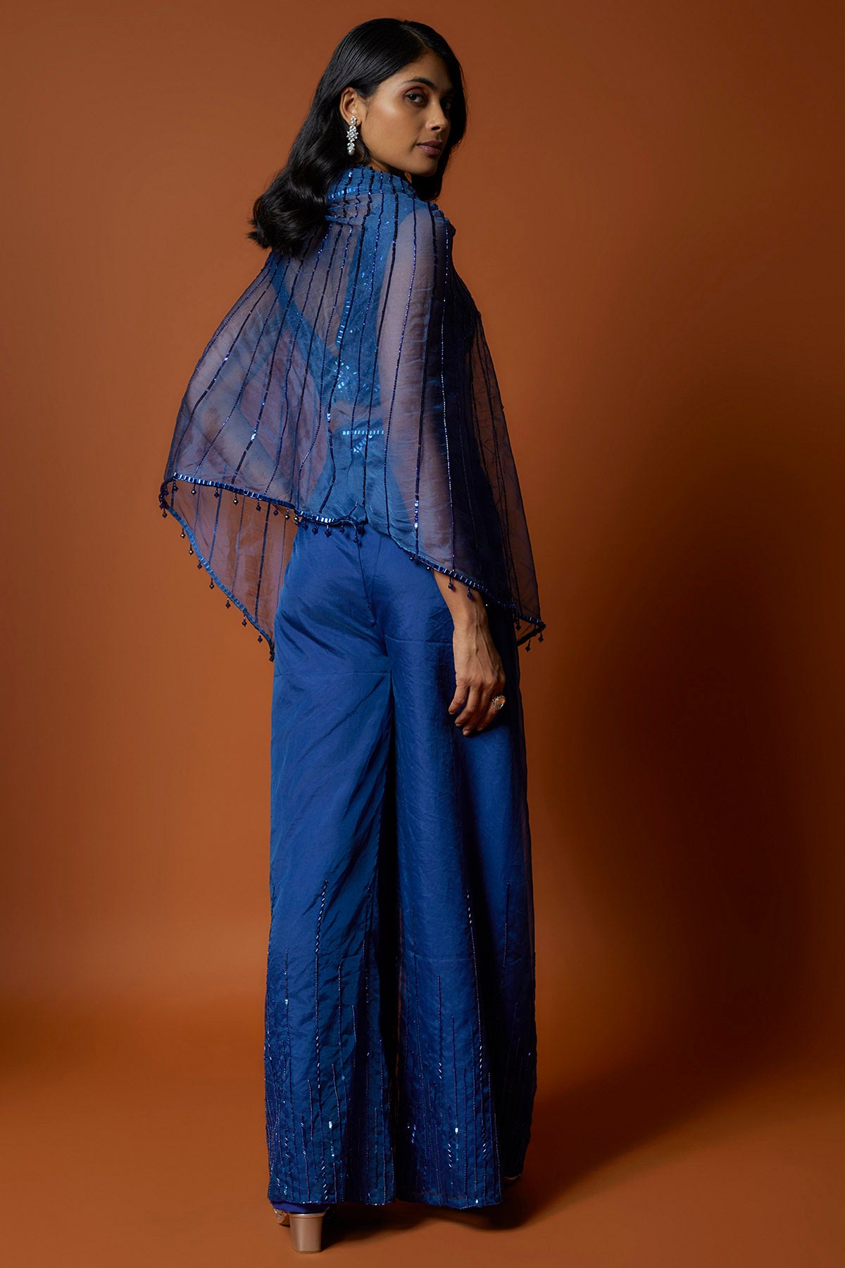 Royal Blue Embroidered Cape Set