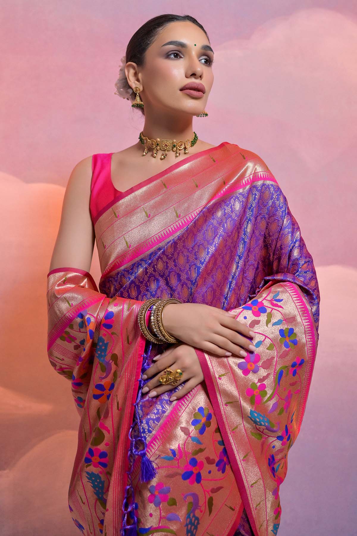 Royal Blue Meenakari Zari Saree