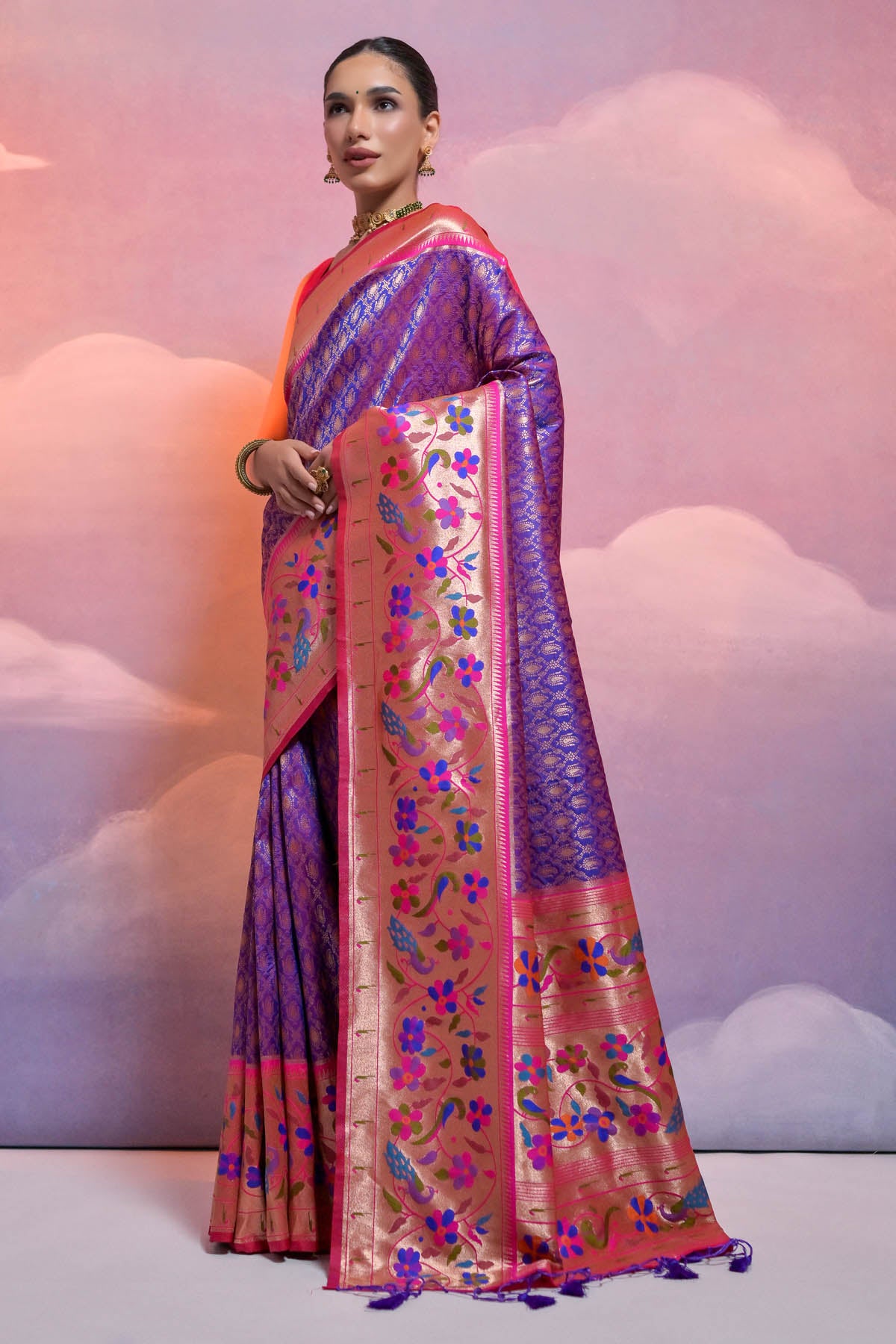 Royal Blue Meenakari Zari Saree