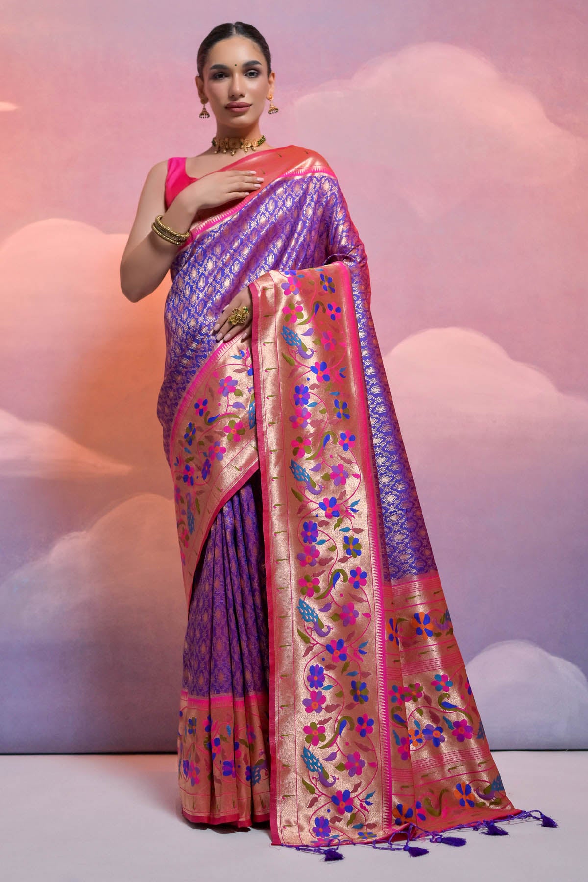Royal Blue Meenakari Zari Saree