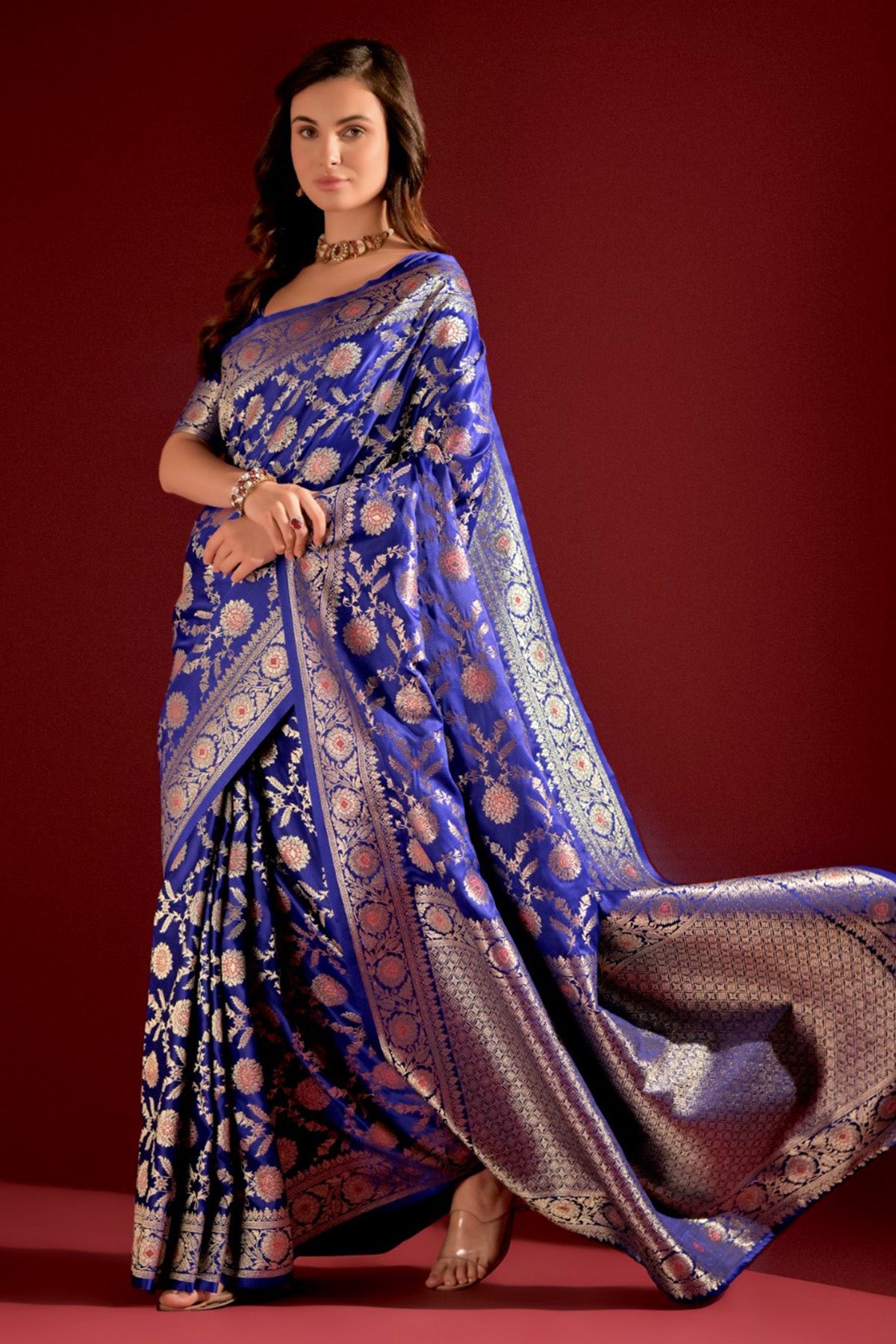 Buy Royal Blue Banarasi Silk Saree by Lili Lala for women online at ScrollnShops