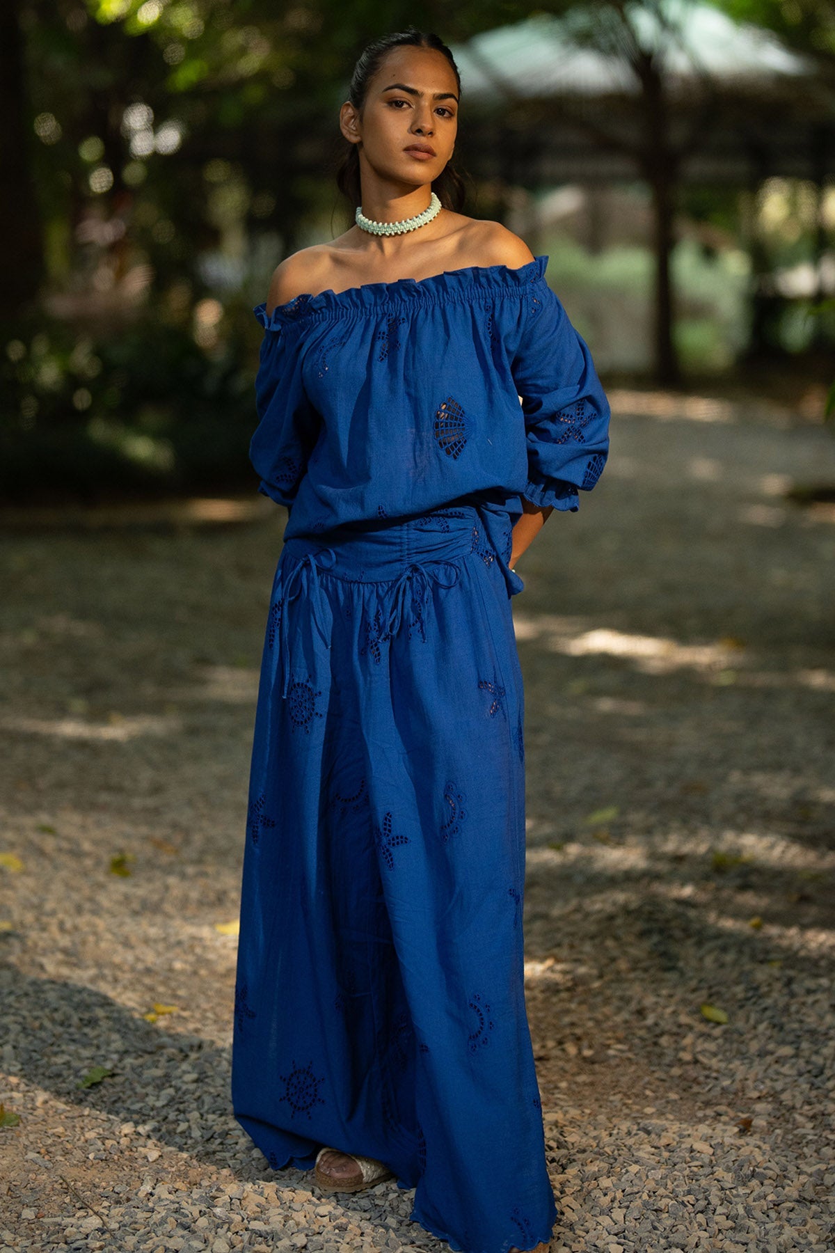 Buy Royal Blue Cotton Shiffli Top for women by Beachbum online available at scrollnshops
