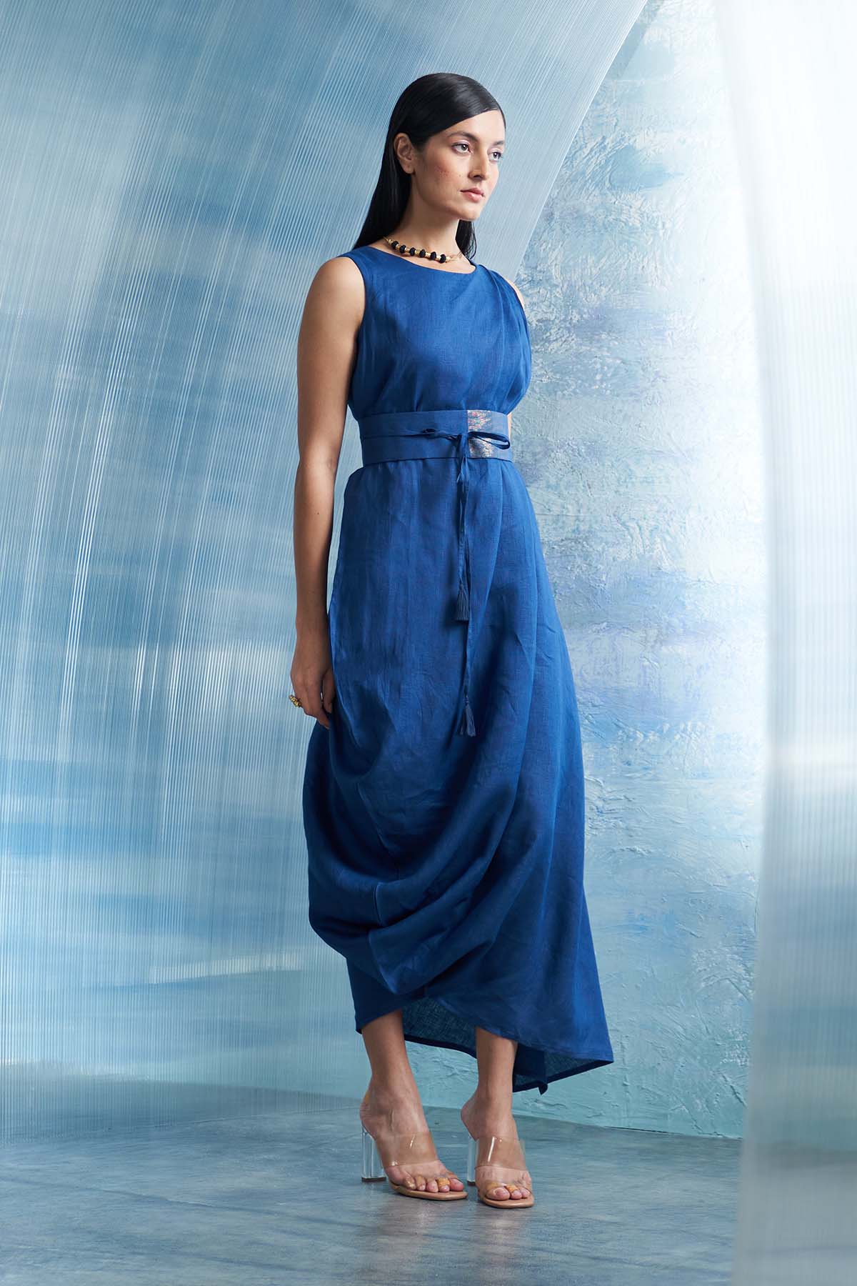 Royal Blue Drape Dress & Belt