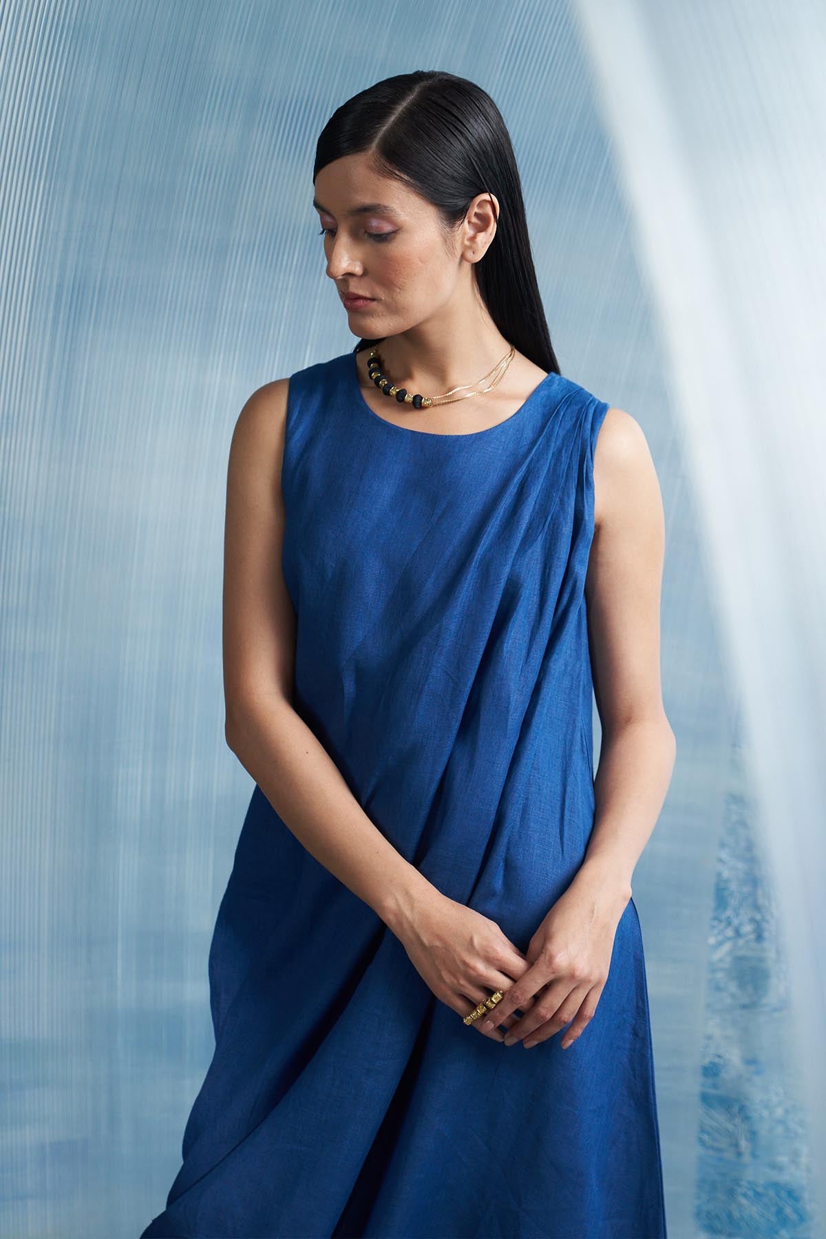 Royal Blue Drape Dress & Belt