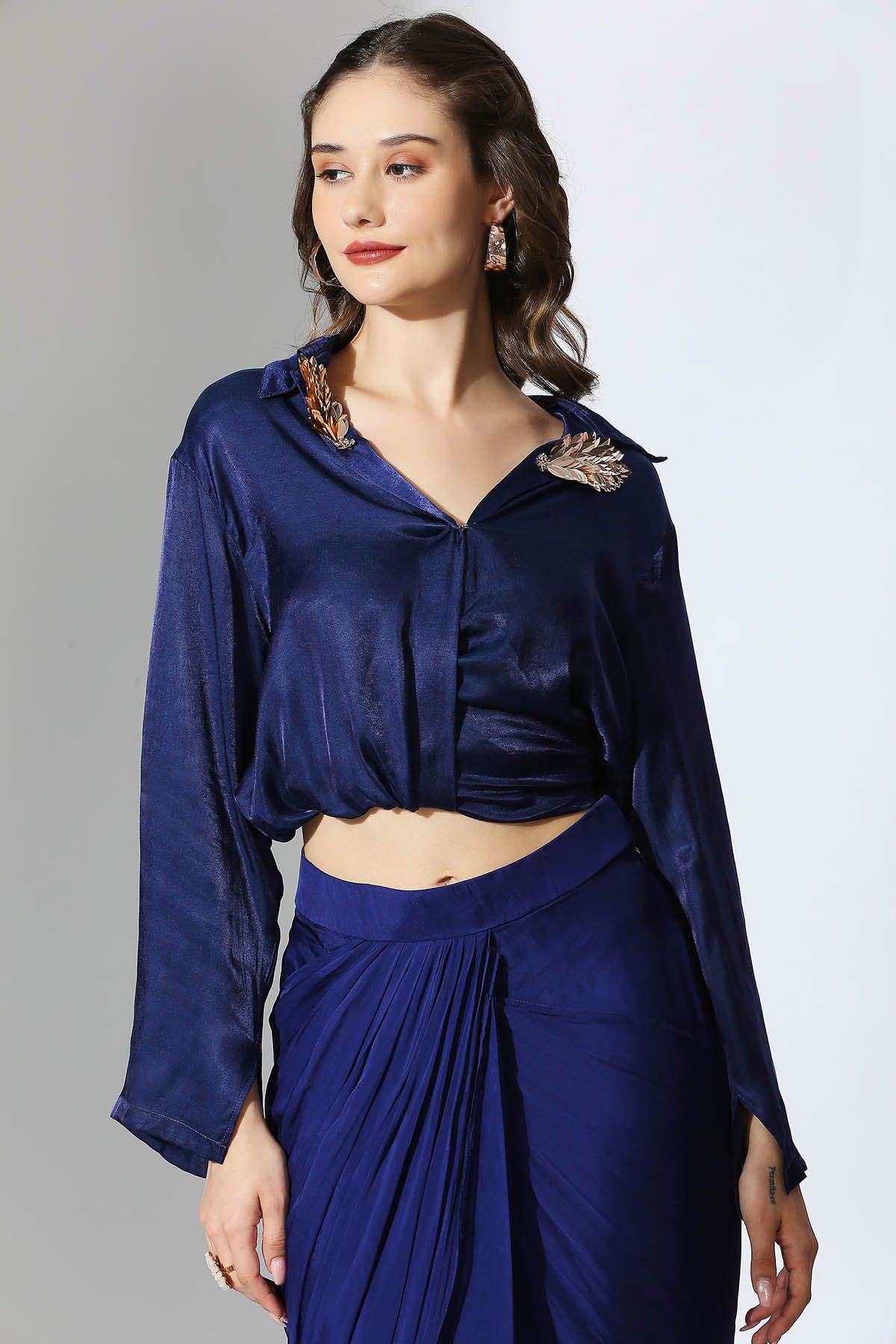 Royal Blue Drape Shirt & Skirt