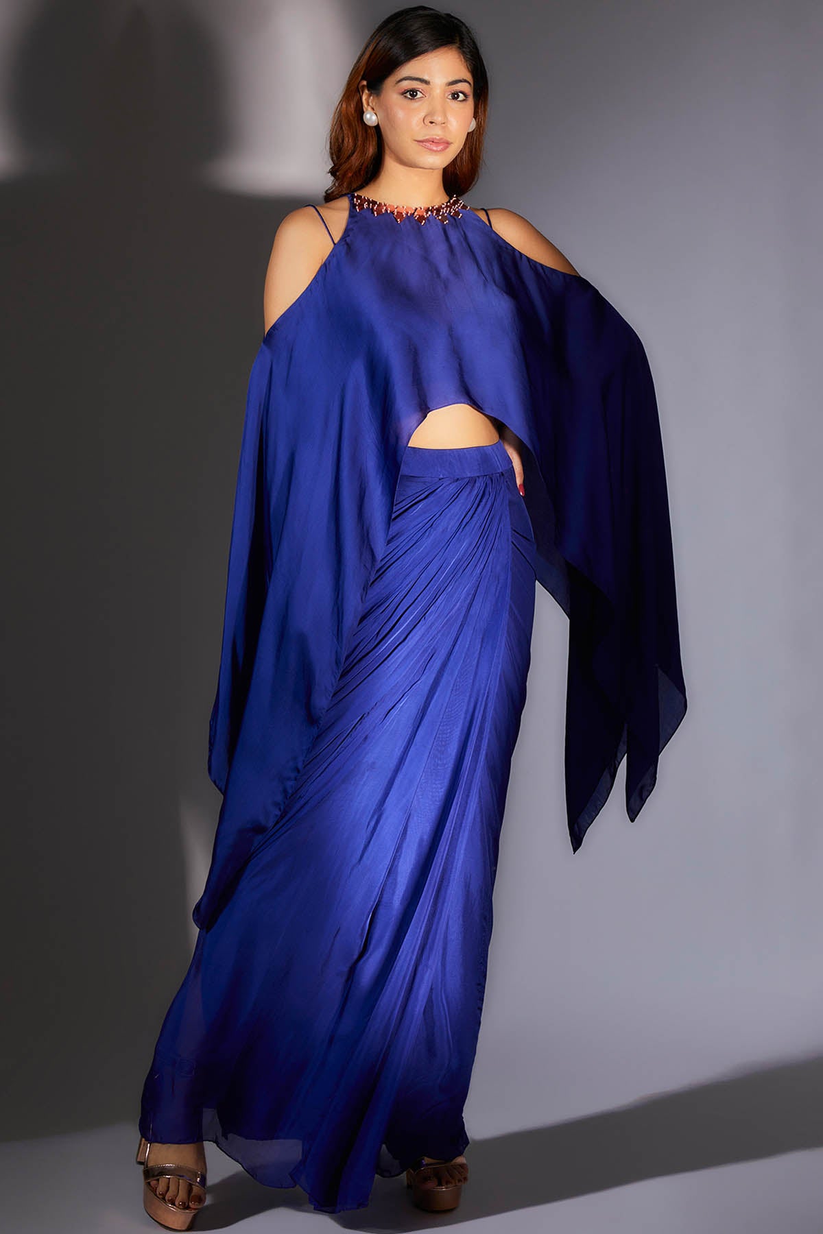 Royal Blue Embroidered Skirt Set