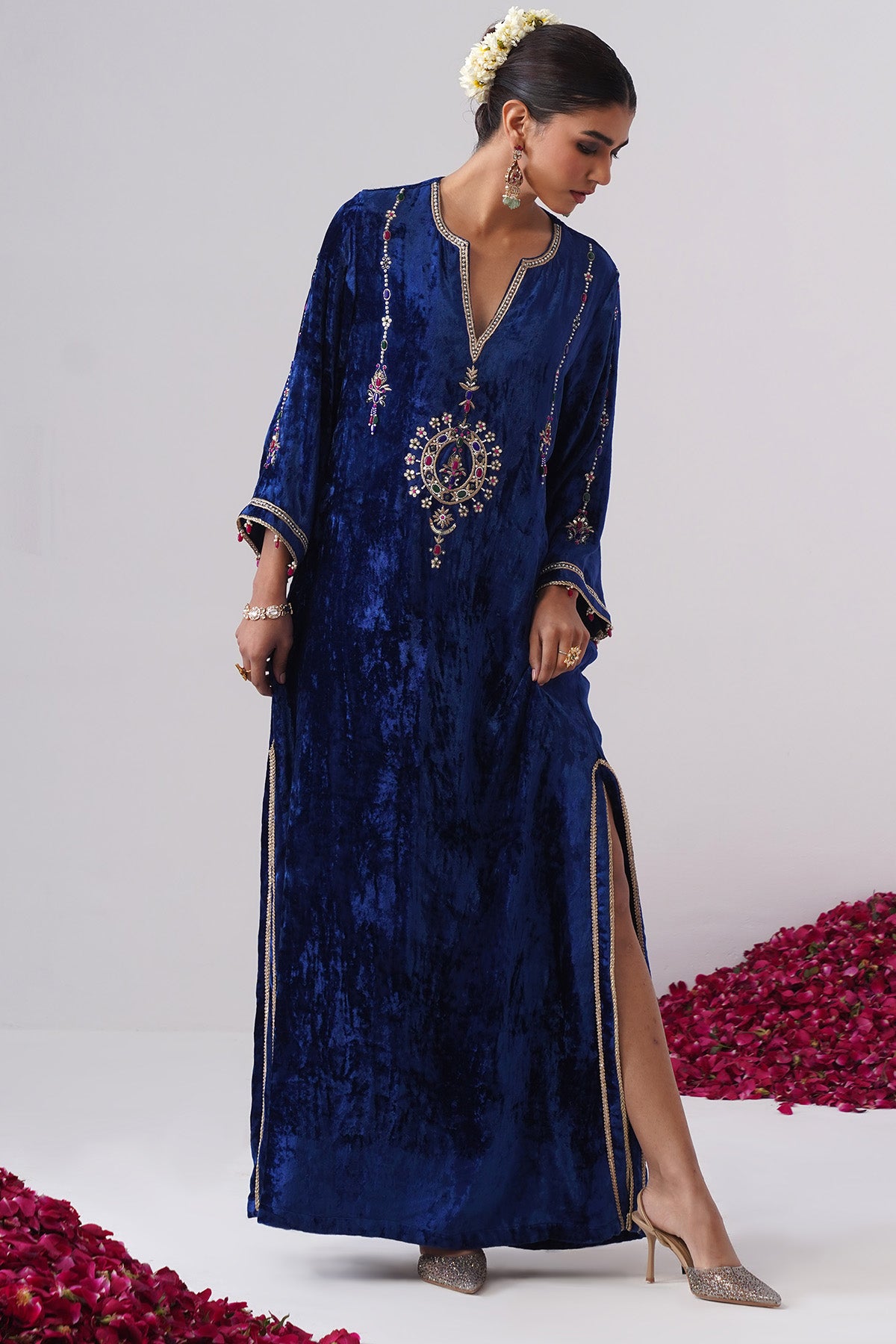 Royal Blue Jewel Stones Kaftan