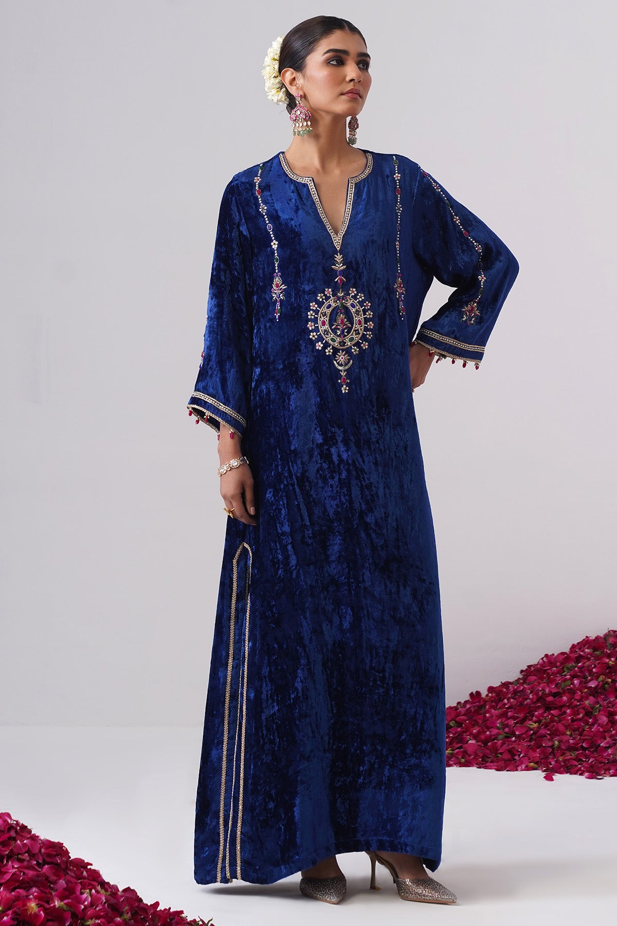 Royal Blue Jewel Stones Kaftan