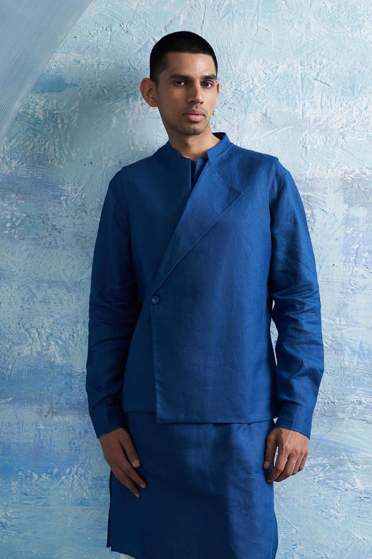 Royal Blue Linen Overlap Jacket