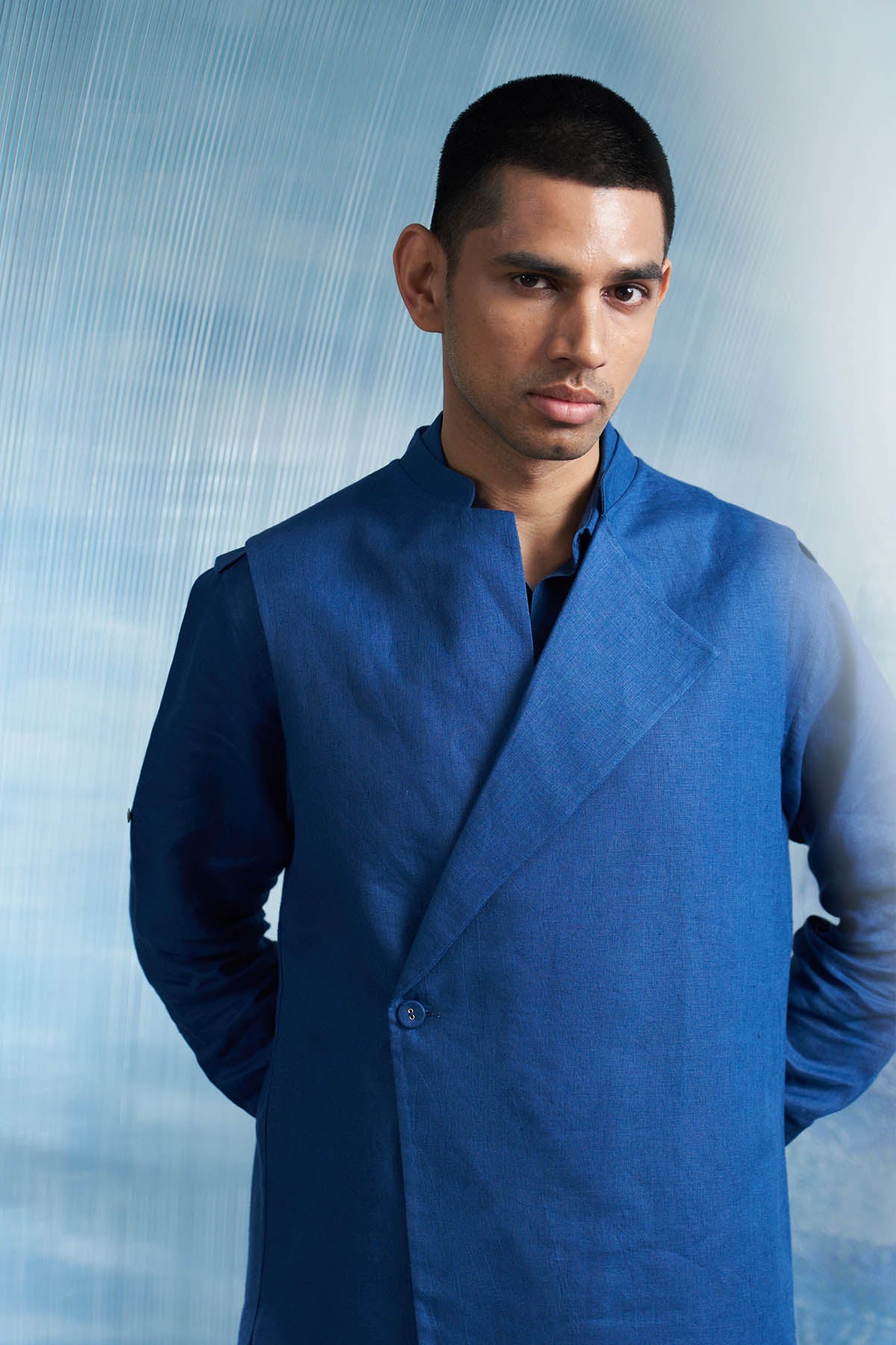 Royal Blue Linen Overlap Jacket
