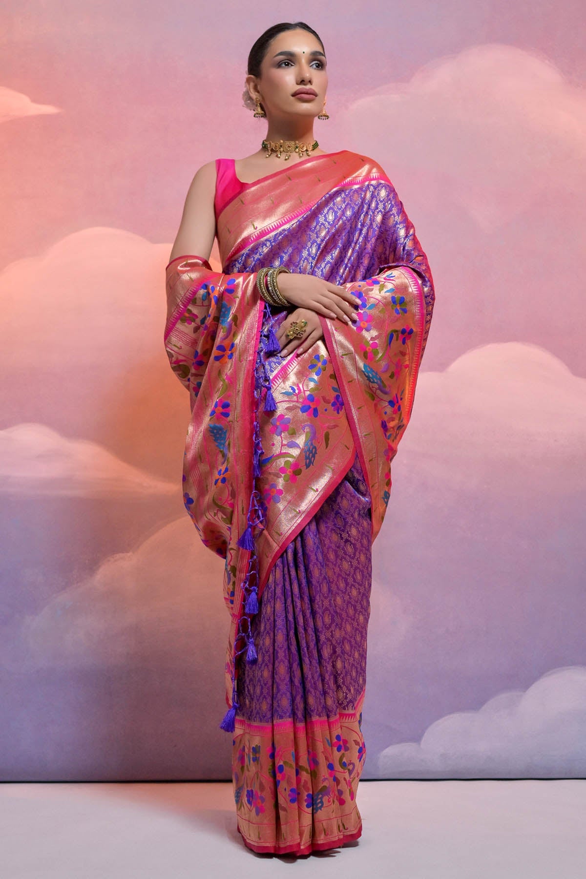 Buy Designer Royal Blue Meenakari Zari Saree Online