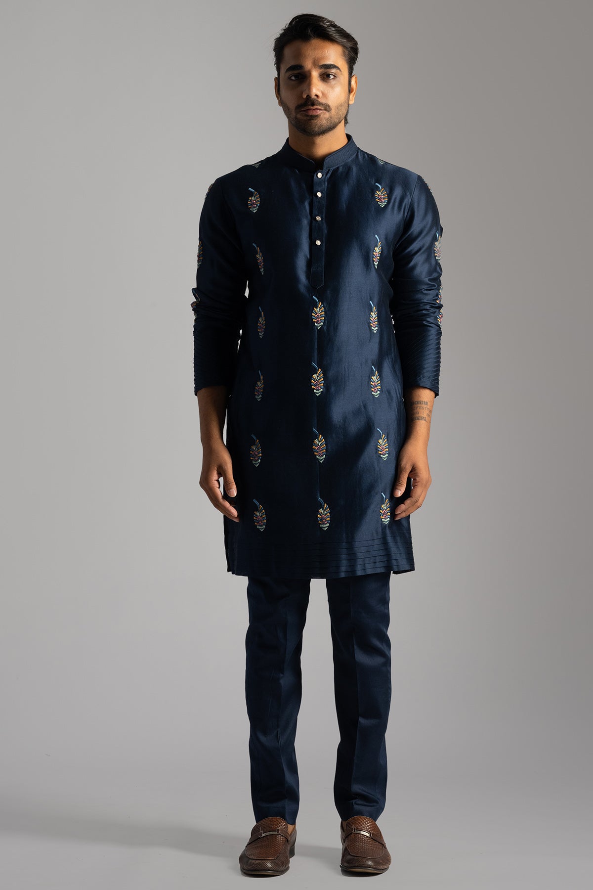Buy Royal Blue Motifs Kurta & Pants for men by Paarsh Atelier online available at scrollnshops
