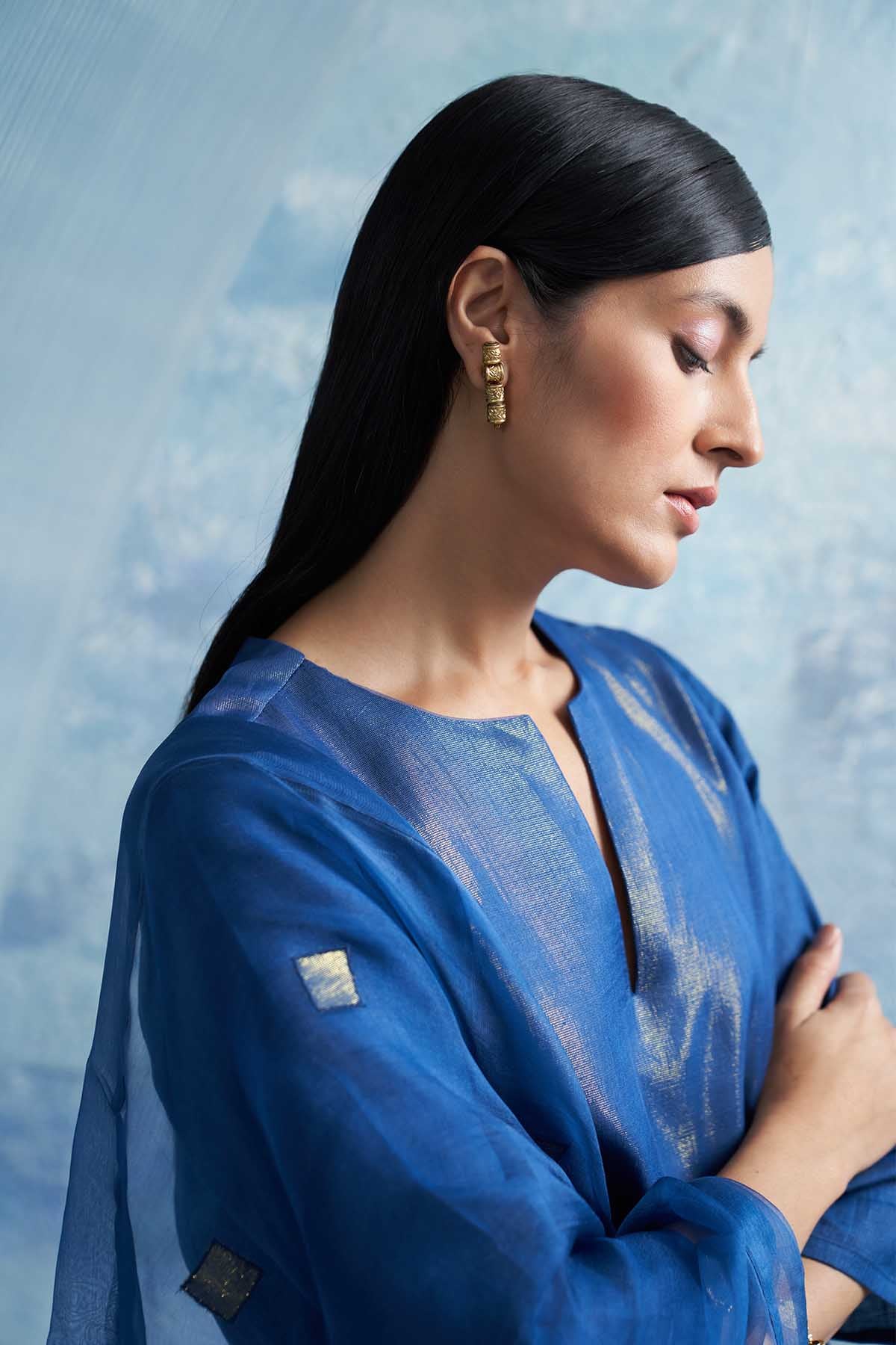Royal Blue Notch Neck Kurta Set