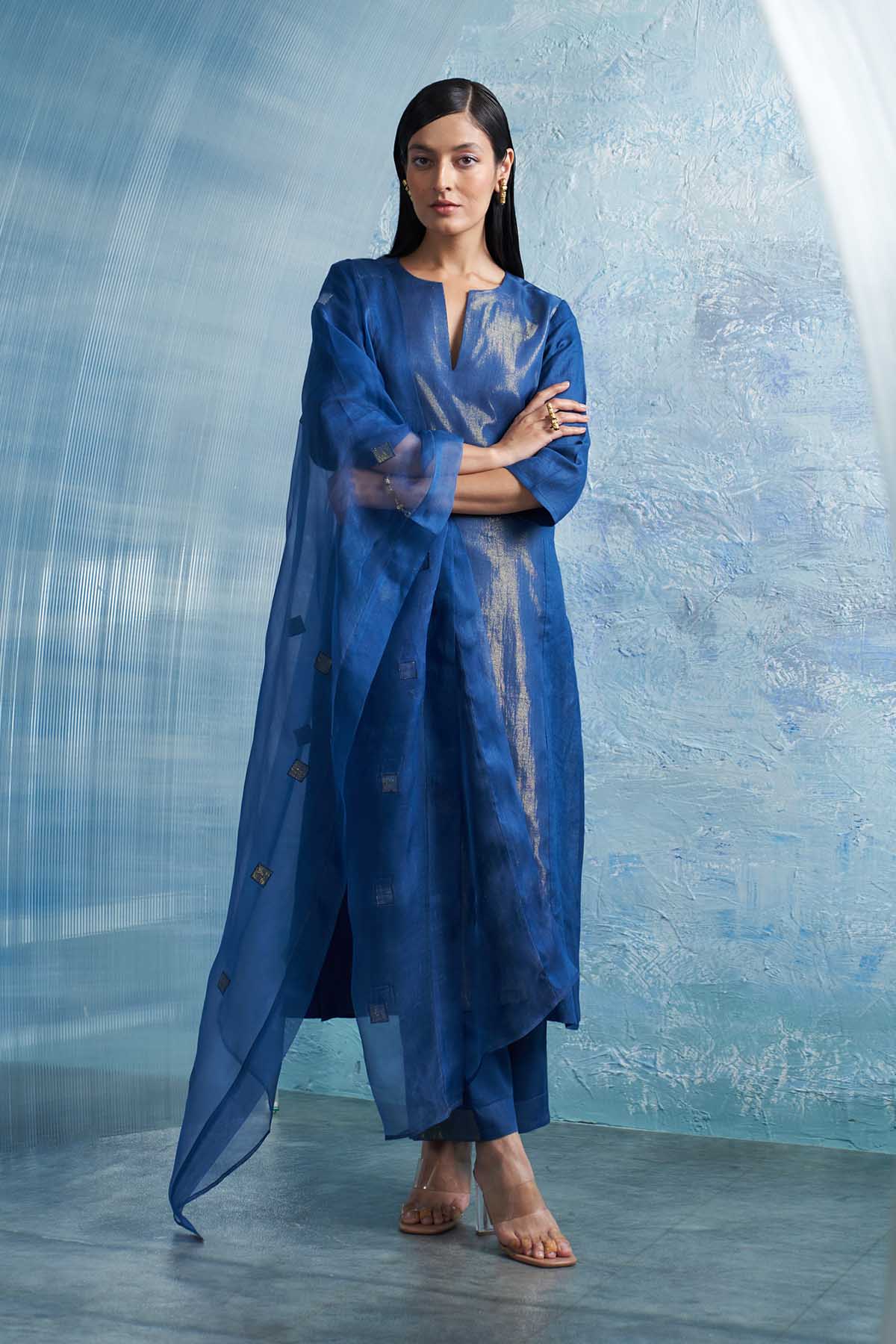 Buy Royal Blue Notch Neck Kurta Set by Charkhee for women online at ScrollnShops