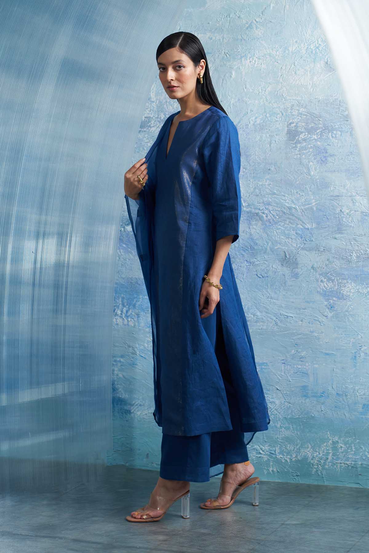 Royal Blue Notch Neck Kurta Set