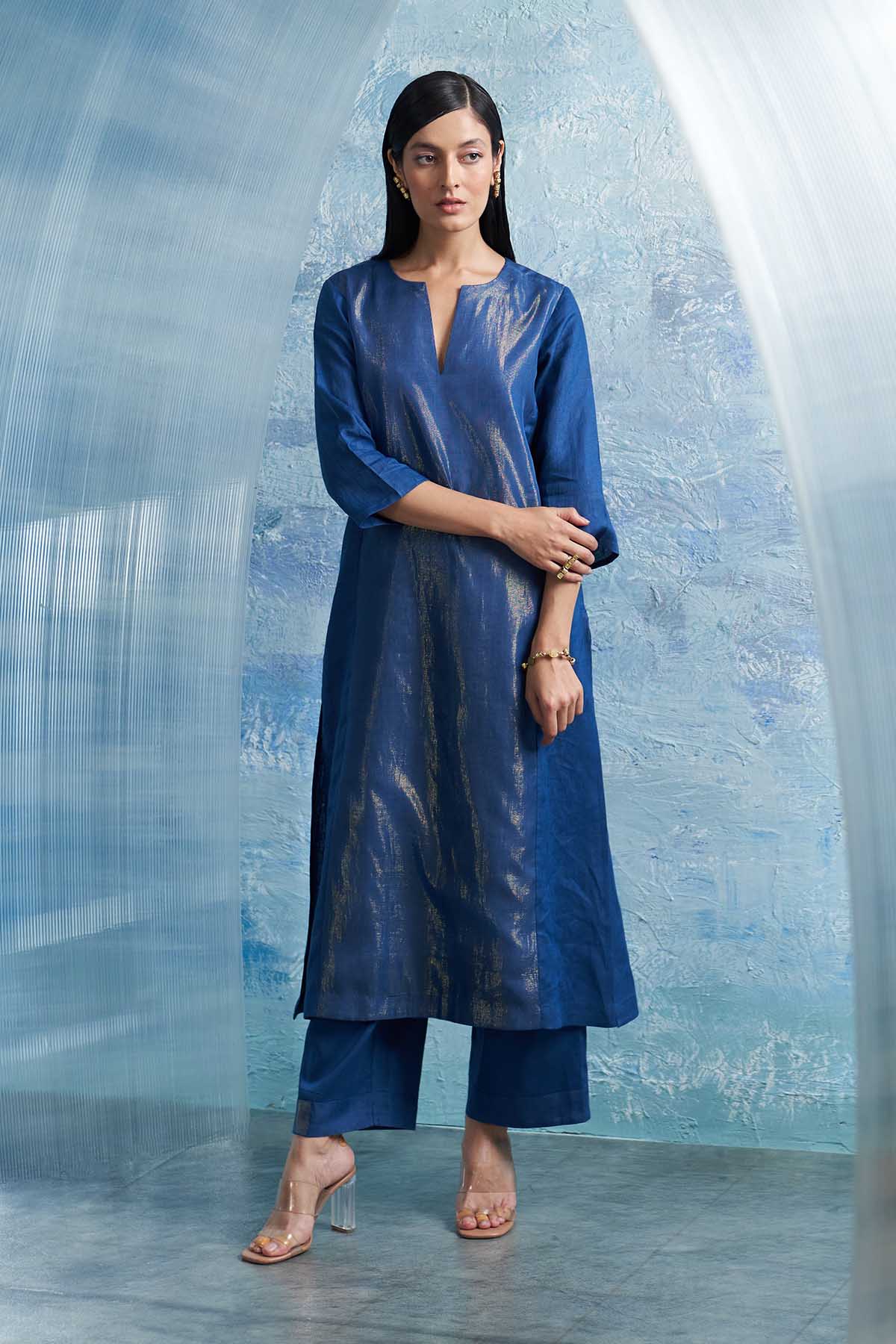 Royal Blue Notch Neck Kurta Set