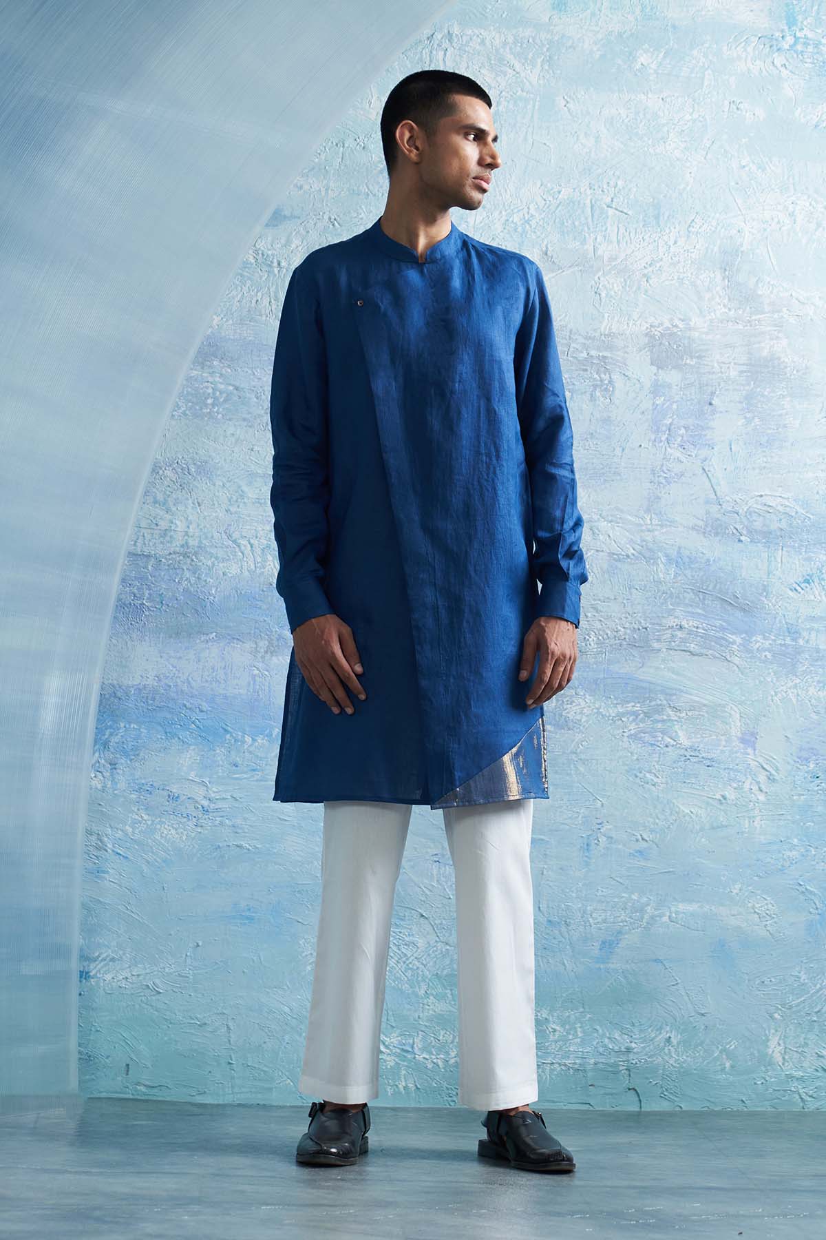 Buy Royal Blue Overlape Kurta Set by Charkhee for men online at ScrollnShops