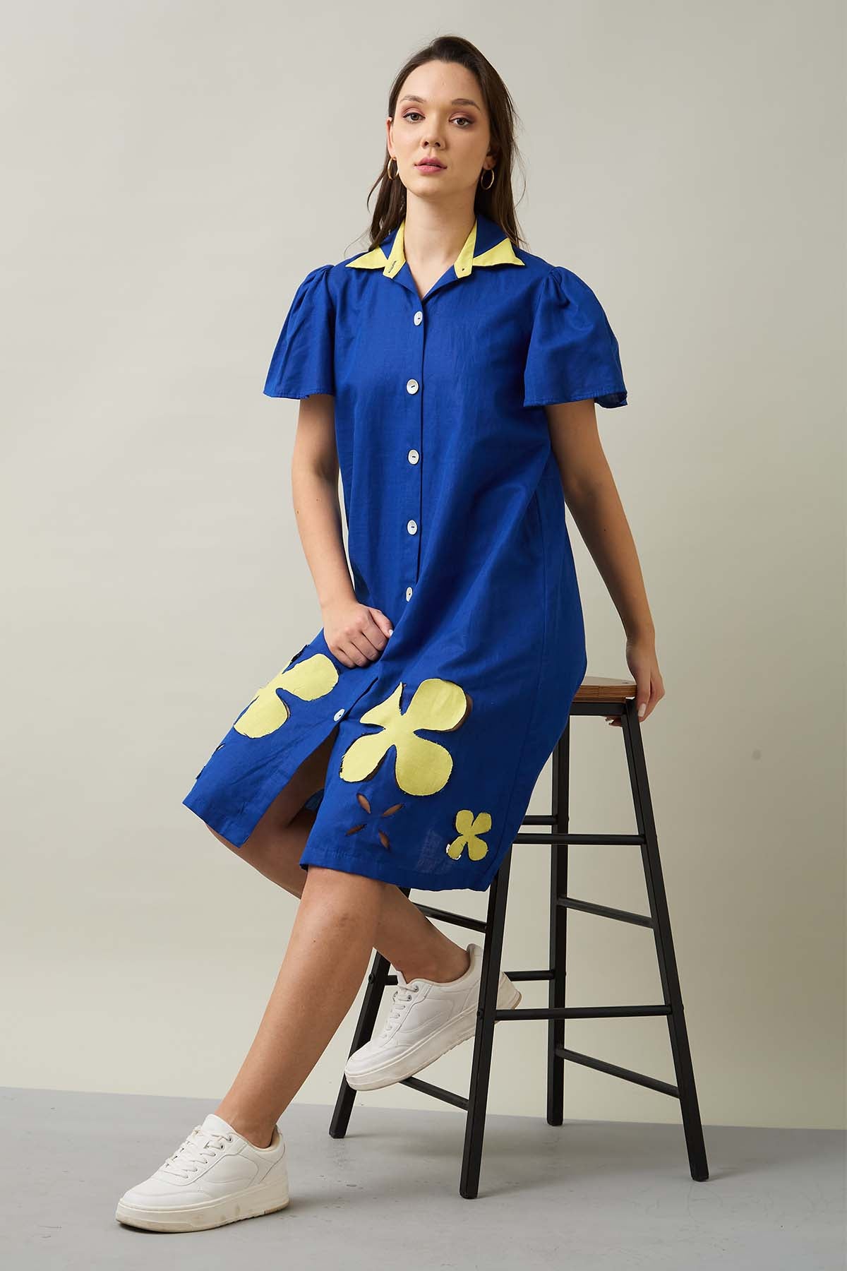 Royal Blue Patchwork Shirt Dress