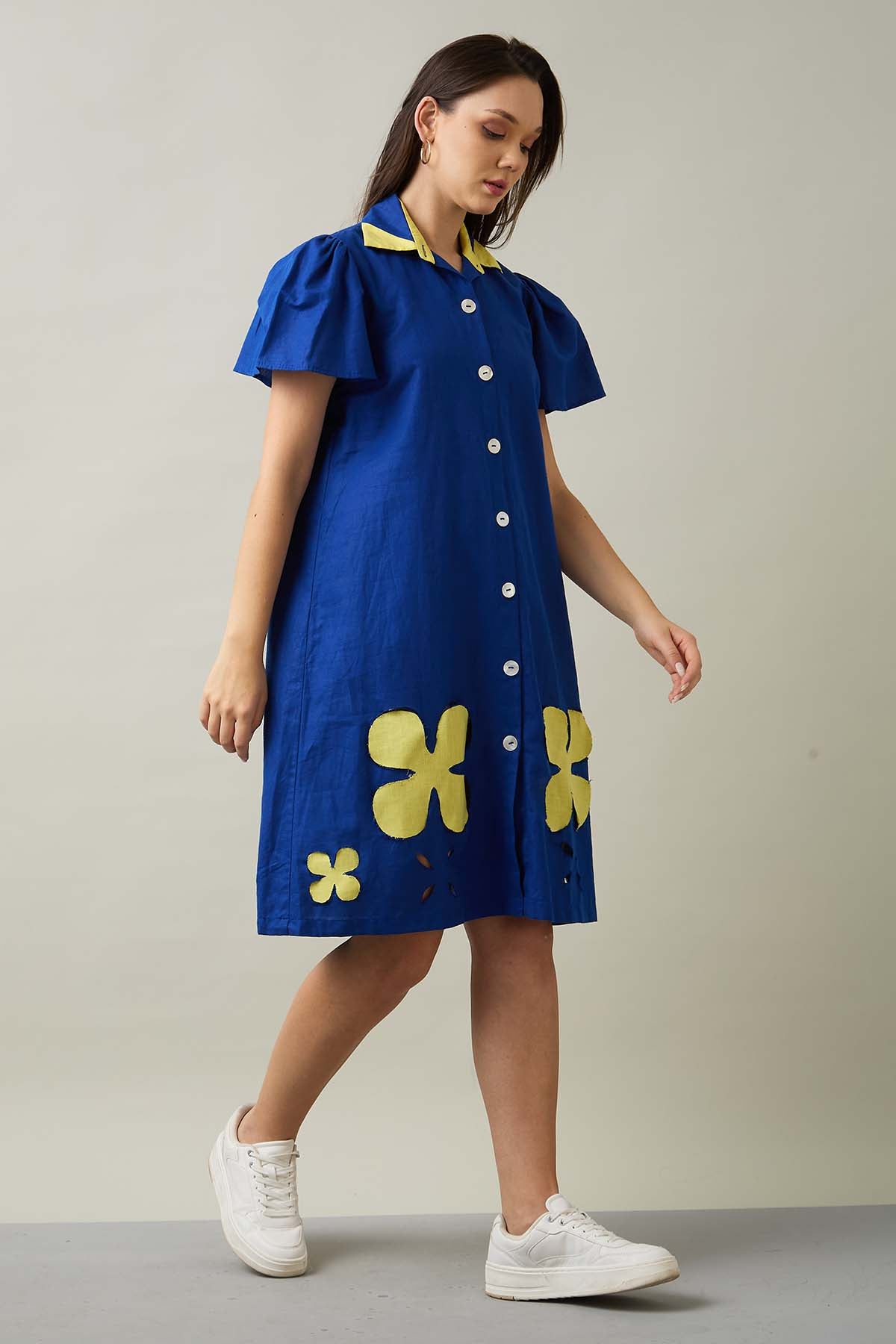 Royal Blue Patchwork Shirt Dress