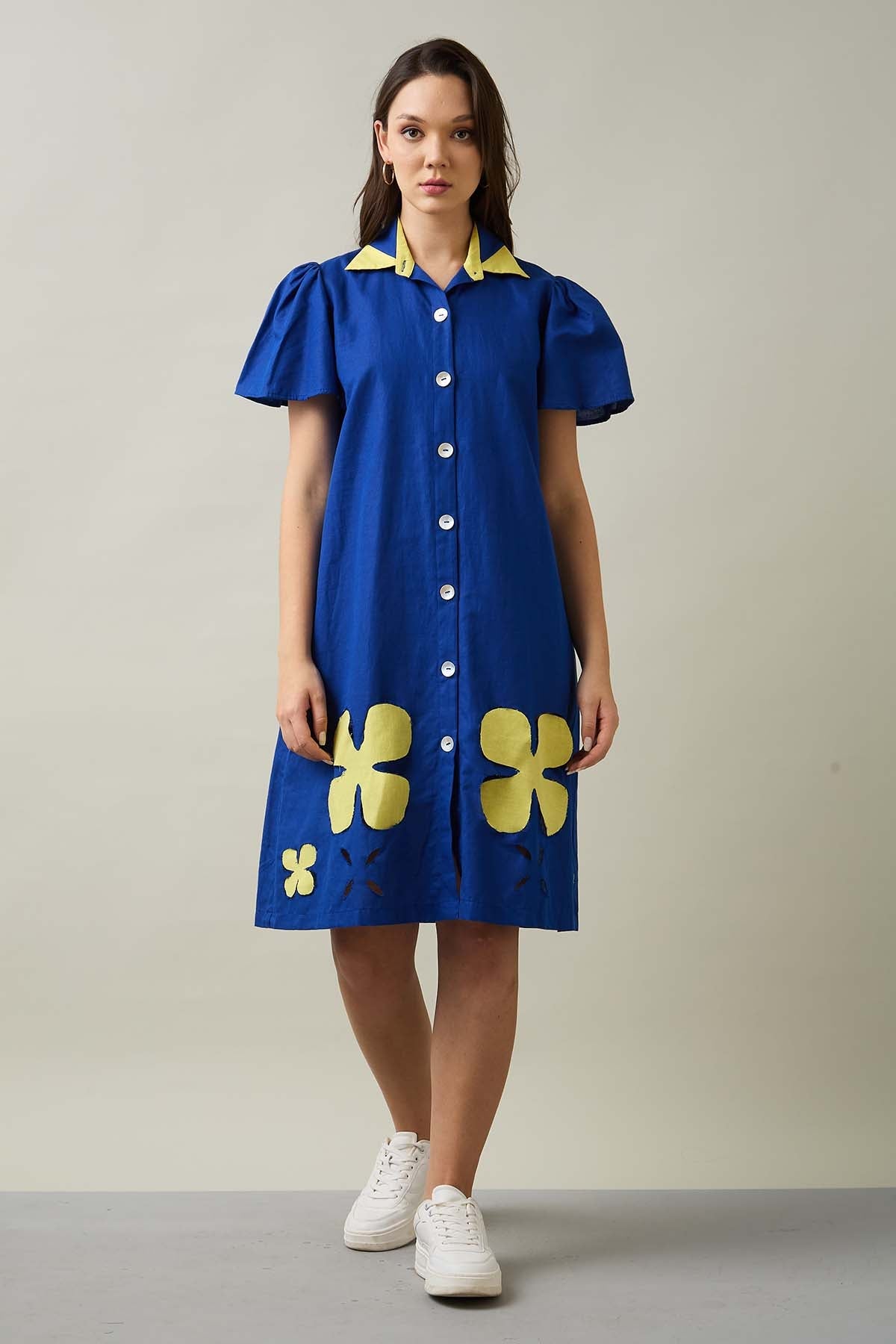 Buy Royal Blue Patchwork Shirt Dress by SNEHA B for women online at ScrollnShops