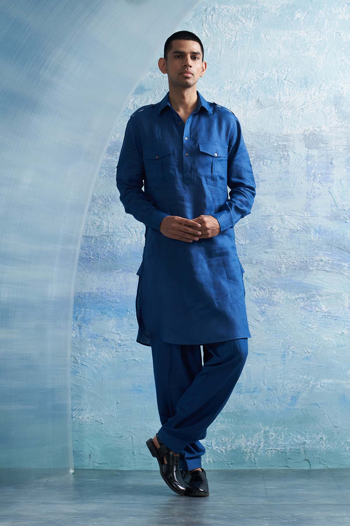 Buy Royal Blue Pathani Kurta & Pants by Charkhee for men online at ScrollnShops