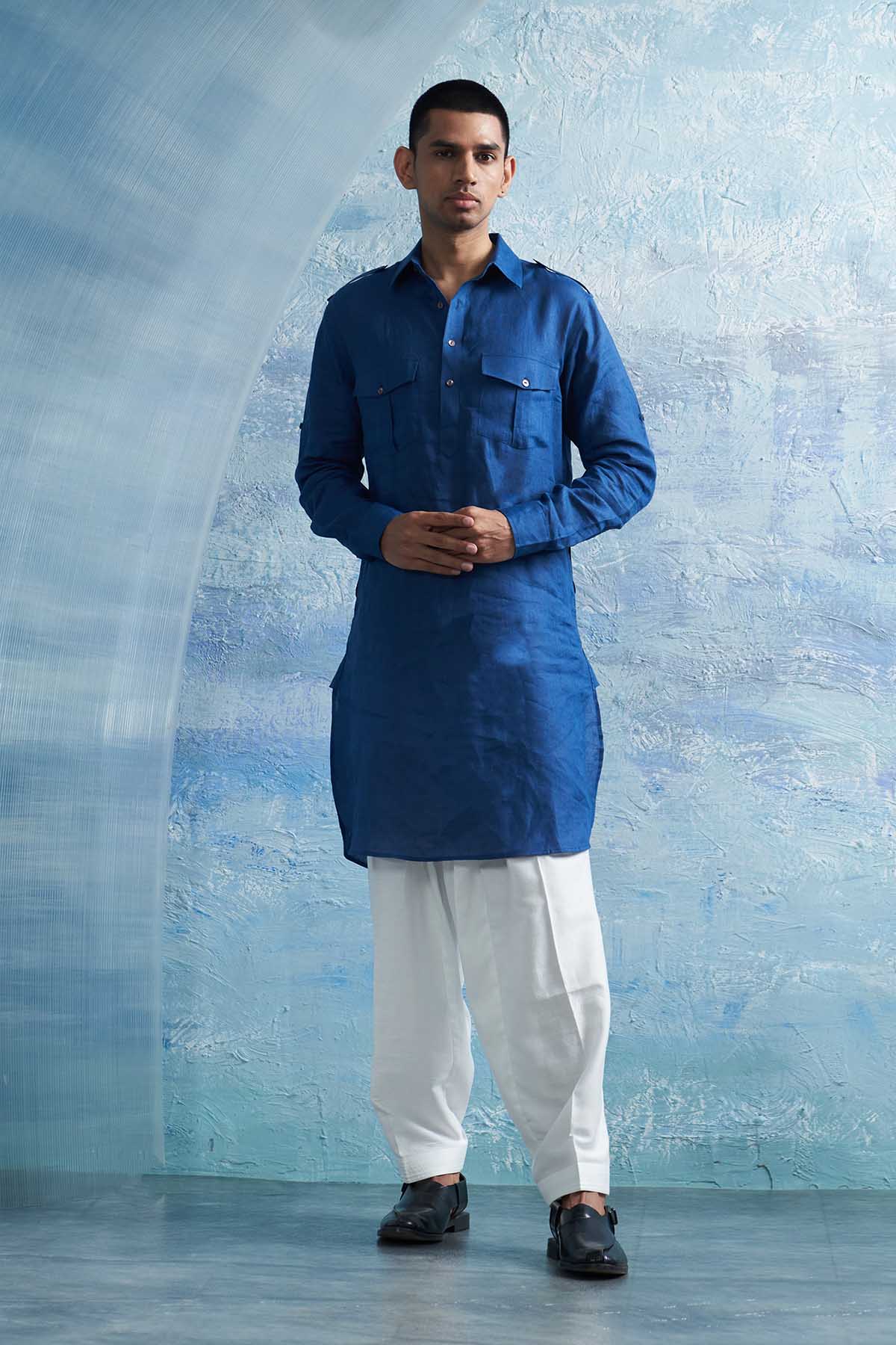 Buy Royal Blue Pathani Kurta Set by Charkhee for men online at ScrollnShops