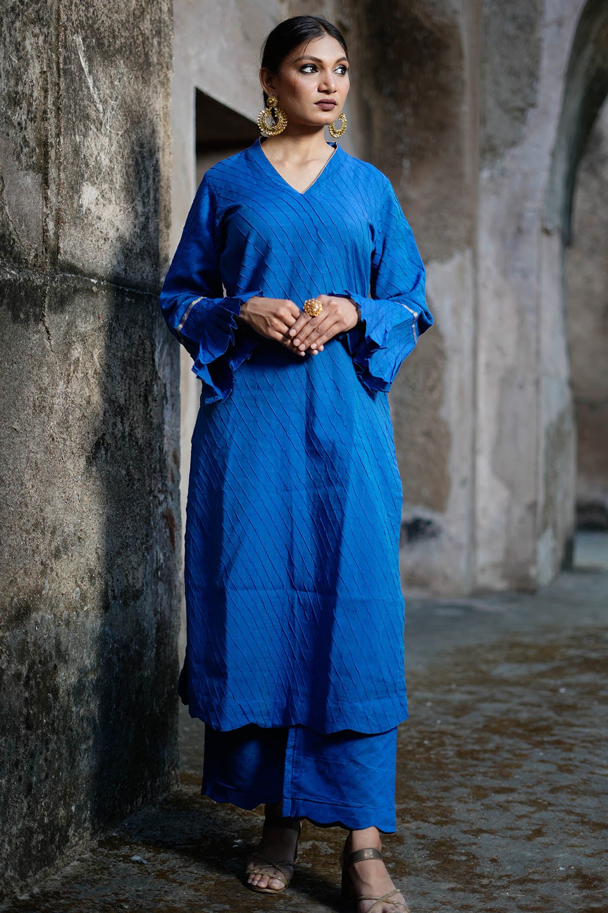 Royal Blue Pintuck Kurta & Pant