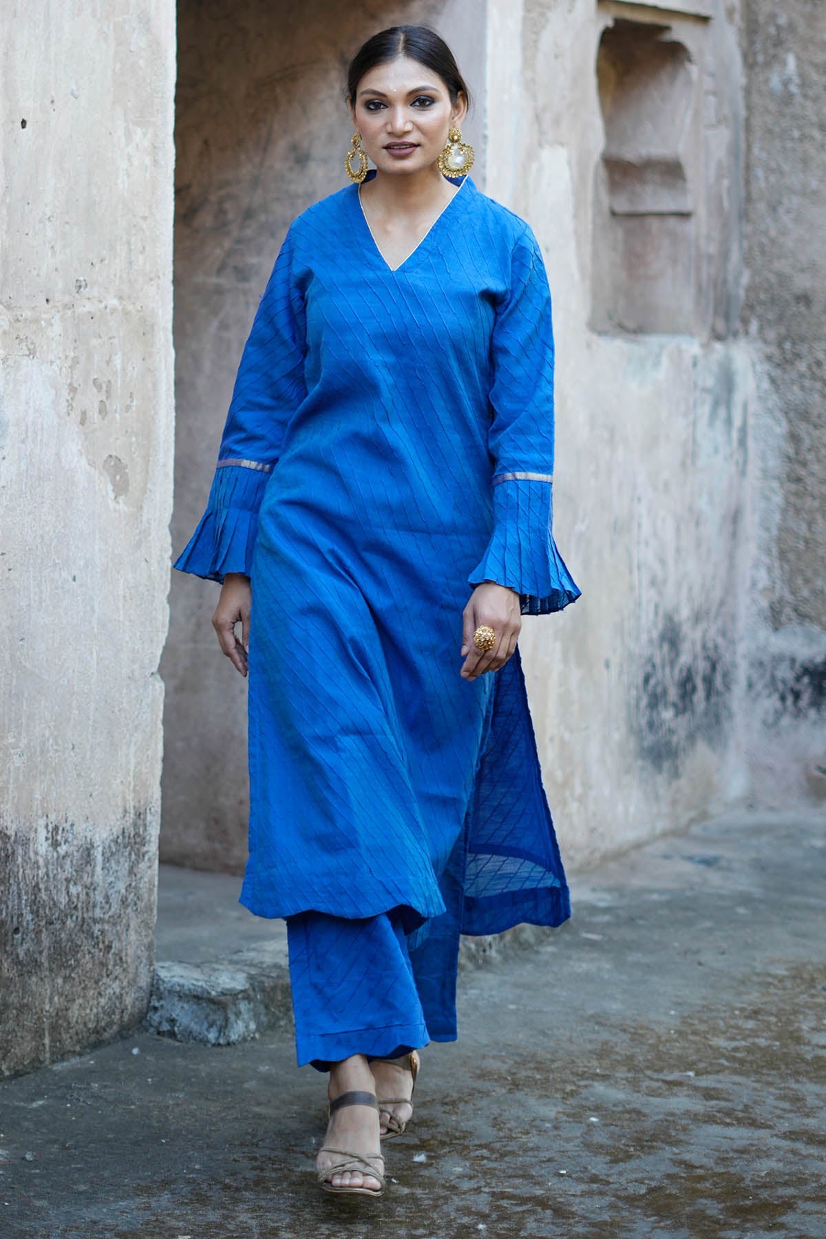 Buy Royal Blue Pintuck Kurta & Pant for women by Charu Bhaskar online available at scrollnshops